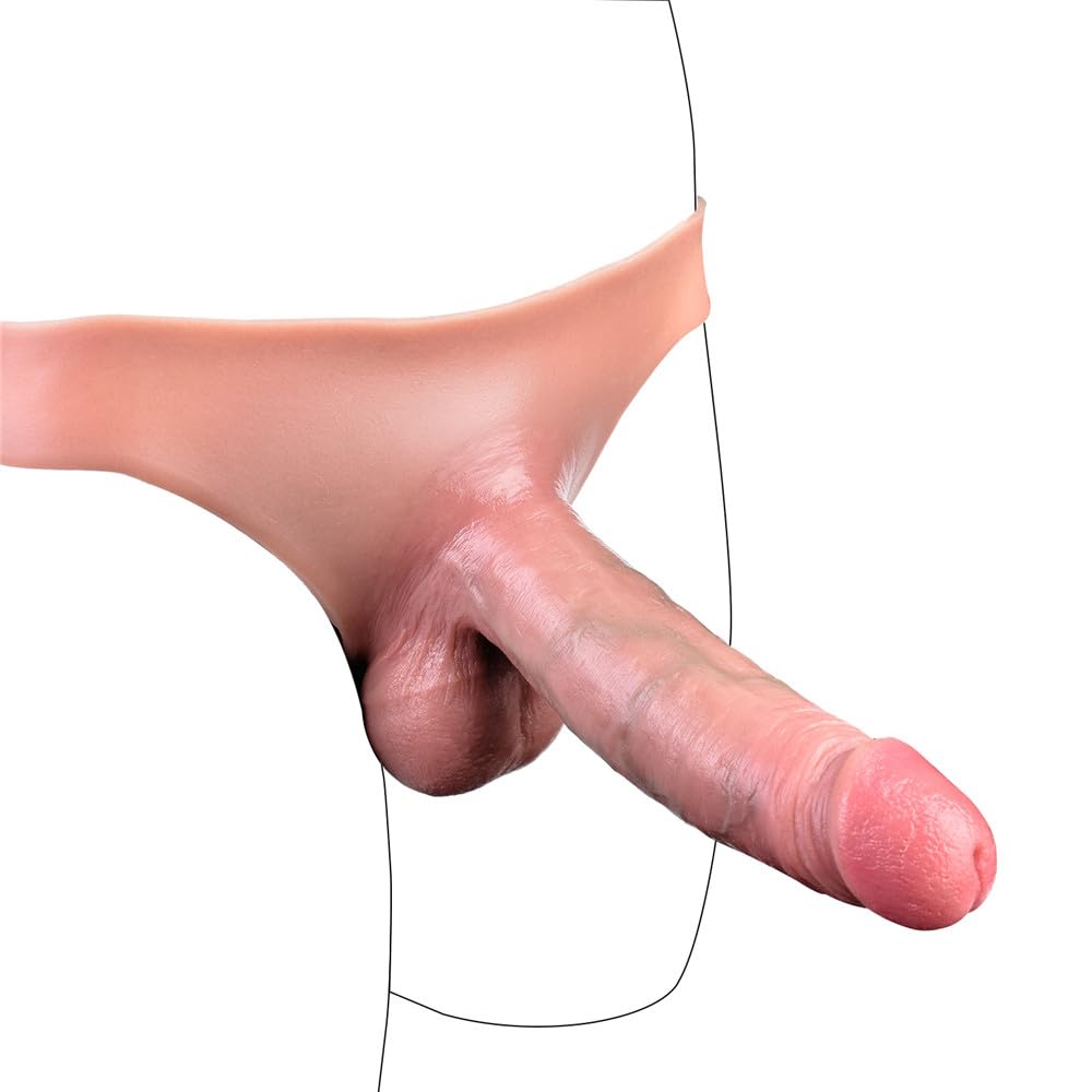 7.5 Inch Realistic Strap-On Dildo Panties - Universal Size Elastic Liquid Silicone Soft Wearable Adult Toy for Men, Women & Couples - Waterproof, Flexible Hollow Sleeve - Perfect for Role Play, BDSM & Couples Intimacy