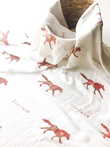 Personalized Pink Horse Baby Swaddle Blanket with Custom Name - Western Cowgirl Nursery Decor - Soft Newborn Swaddle Wrap for Boys & Girls - Perfect Baby Shower Gift for Western Theme Nursery & Photoshoots