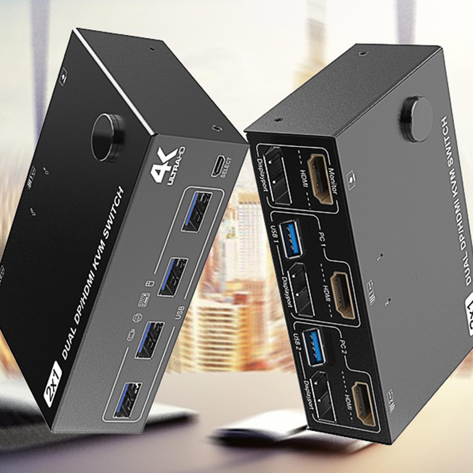 Glanhbnol 4K USB 3.0 KVM Switch - 2/4 Port HDMI KVM Switcher for Multiple Computers, Supports Keyboard Mouse Sharing, Ultra HD Resolution - Perfect for Home Office, Gaming & Multi-PC Workstations