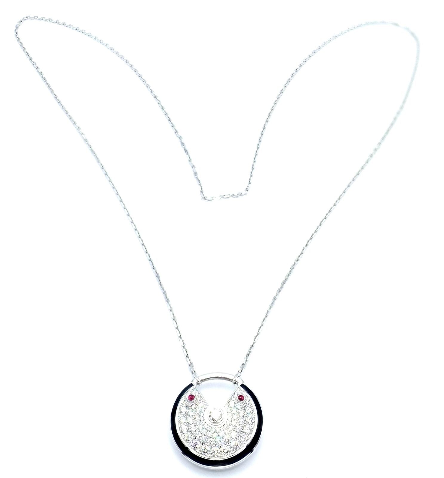 Authentic Cartier Amulette 18k White Gold Diamond Ruby Large Pendant Necklace for Women - Luxury Jewelry Gift for Anniversary, Birthday & Special Occasions