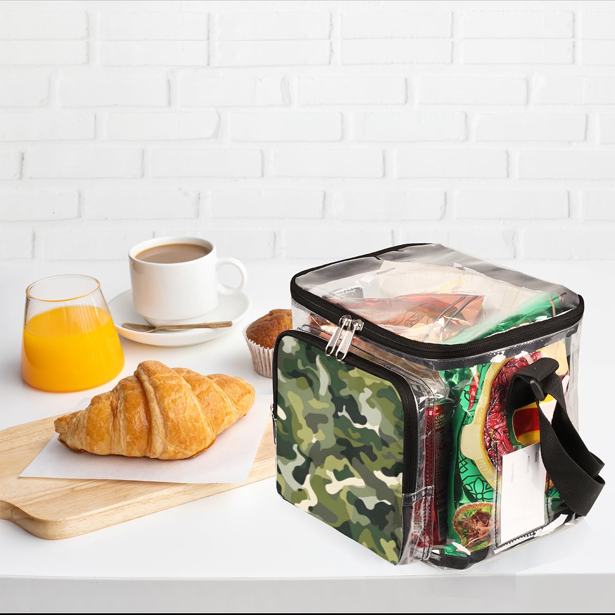 GzLeyigou Military Camouflage Clear Tote Bag with Handles - Fashion Camo Green Transparent Crossbody Shoulder Bag for Lunch, Outdoor, Travel, Picnic, Concerts & Sports Events | Stadium Approved Multipurpose Carry-On | Perfect for School, Beach, Shopping and Festival Use