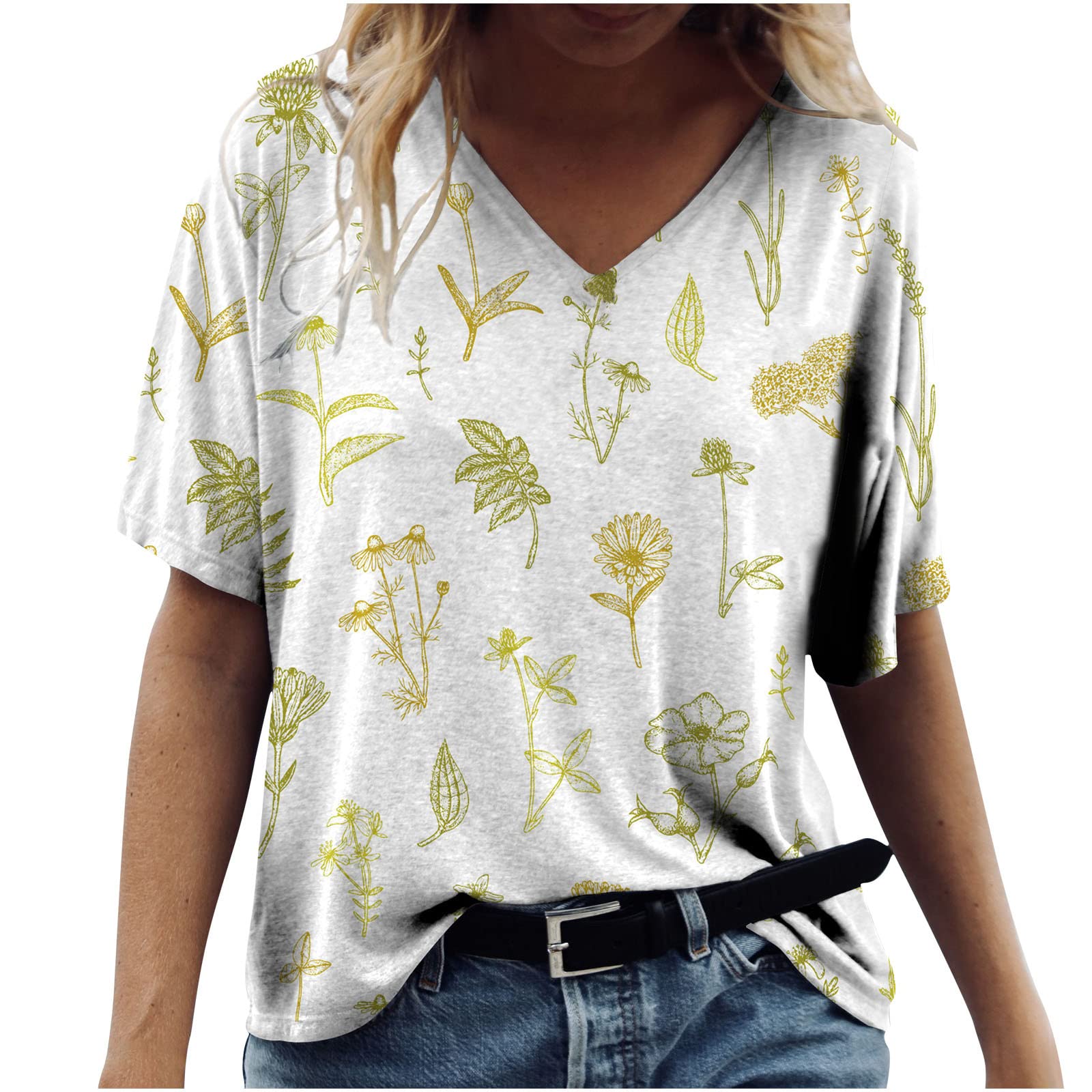 Women's Summer Short Sleeve Floral Print Blouse - Casual V-Neck Lightweight Flowy T-Shirt | Perfect for Beach Outings, Vacation Wear & Everyday Comfort