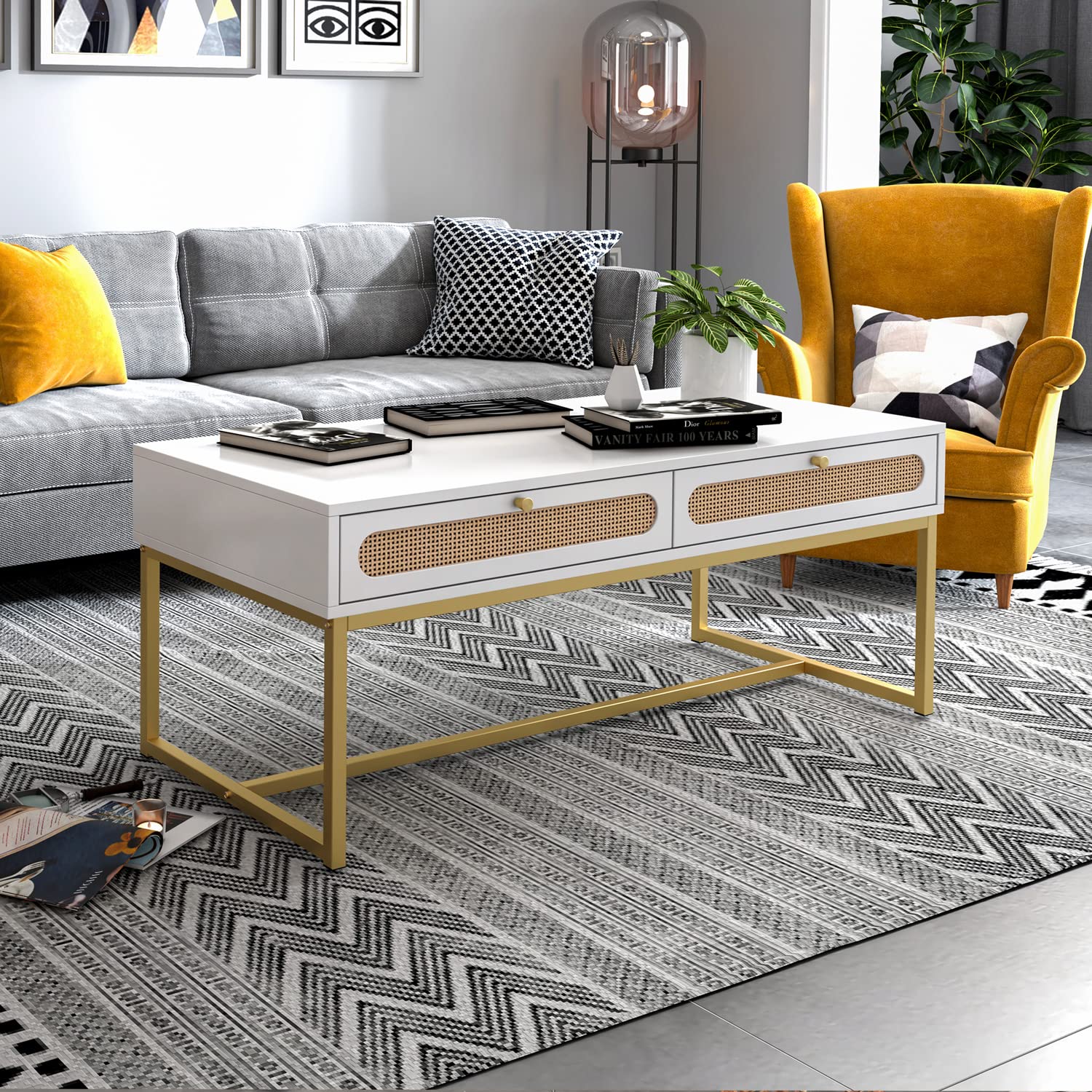 Modern Rattan Coffee Table with Storage Drawers - 42