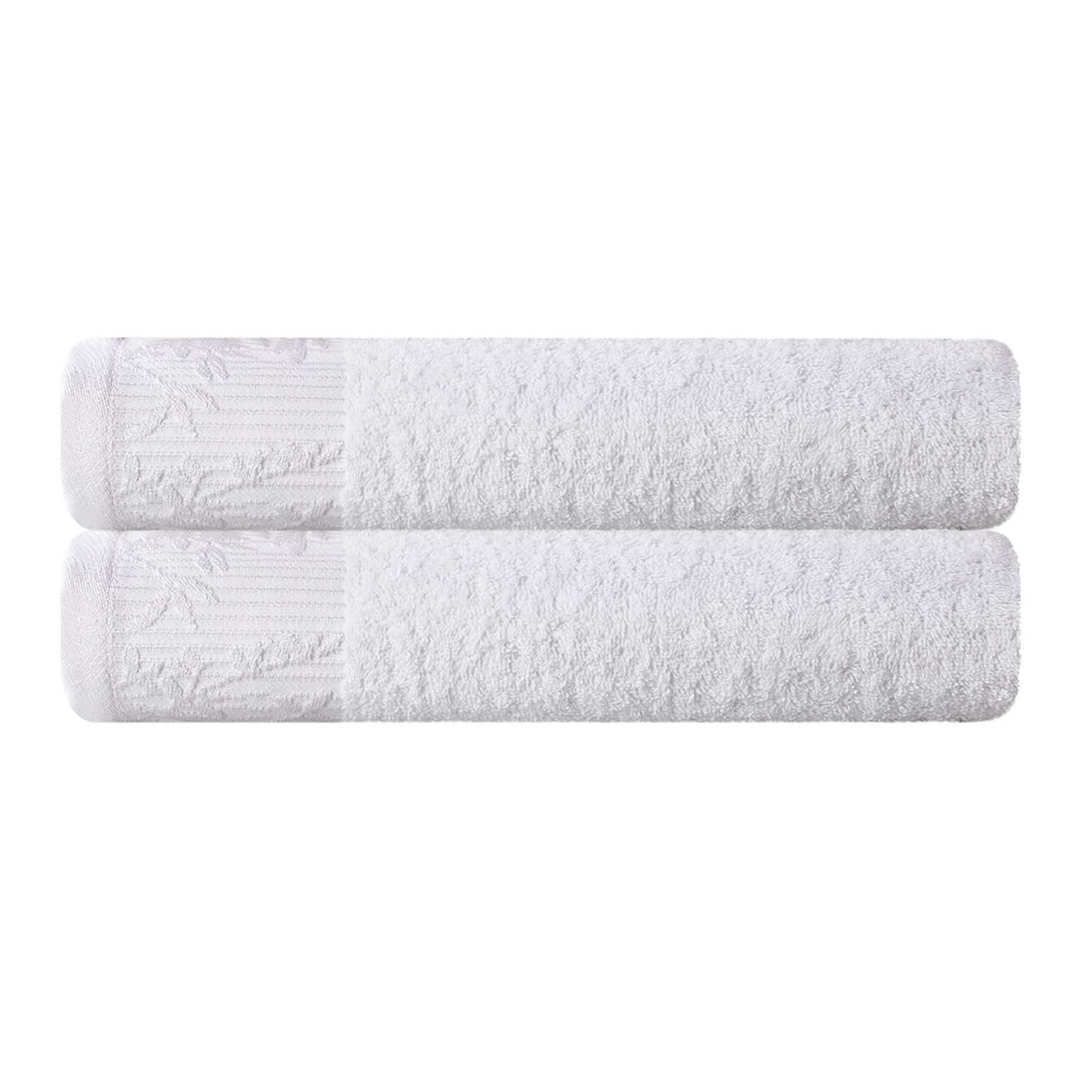 Premium Wisteria Cotton Floral Embroidered Jacquard Bath Towel Set of 2 - Soft Absorbent Luxury Towels for Spa, Bathroom & Guest Use