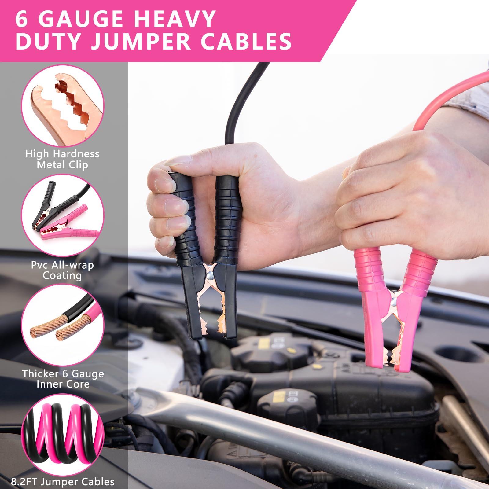 Portable Car Emergency Kit with Air Compressor - Roadside Assistance & Winter Travel Safety Kit for Cars, Trucks (Pink) | Essential for Road Trips, Winter Driving & Vehicle Emergencies