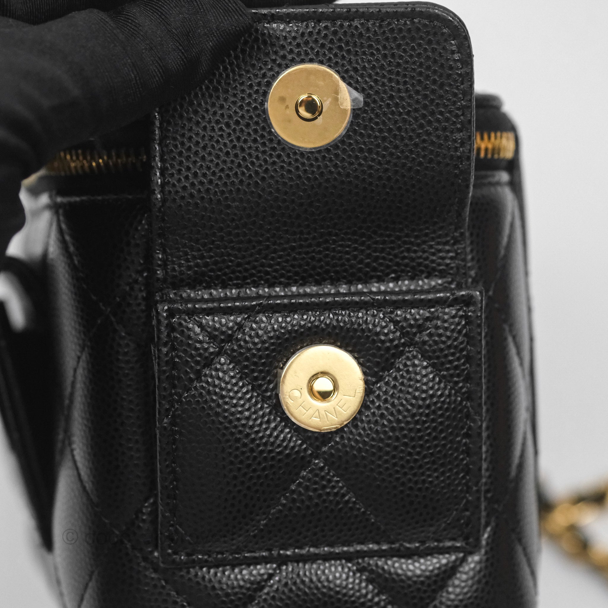 Chanel Black Caviar Gold Hardware Cargo Pocket Top Handle Vanity Bag with Chain - Perfect for Evening Events, Parties, and Luxury Fashion Accessories