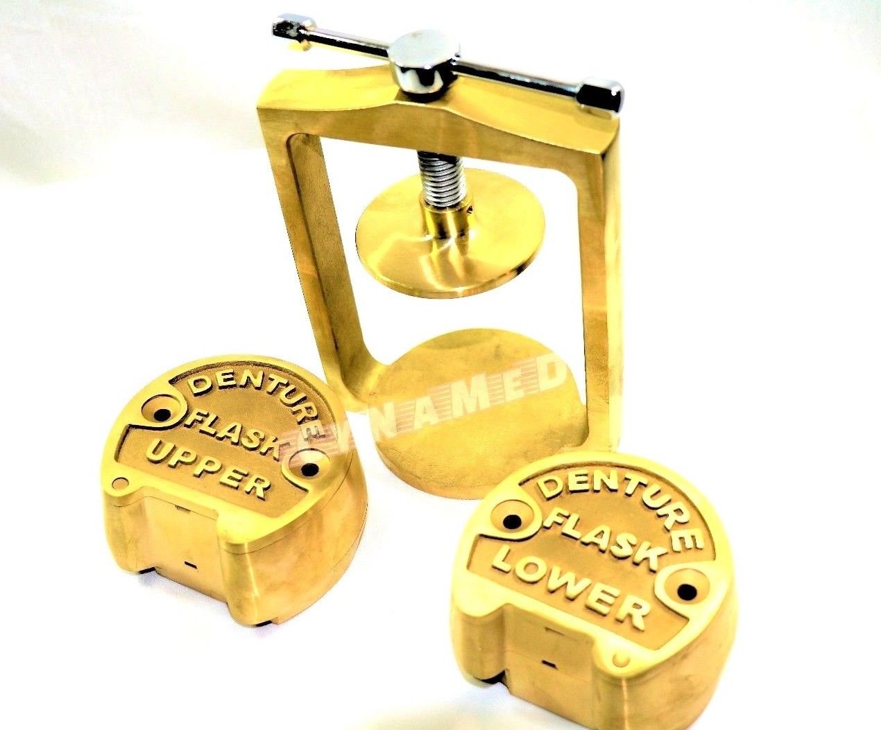 Dental Lab Spring Press with Two Flask Original Brass - 3 Piece Set for Crown & Bridge Work | CYNAMED | Perfect for Dental Technicians & Prosthodontics