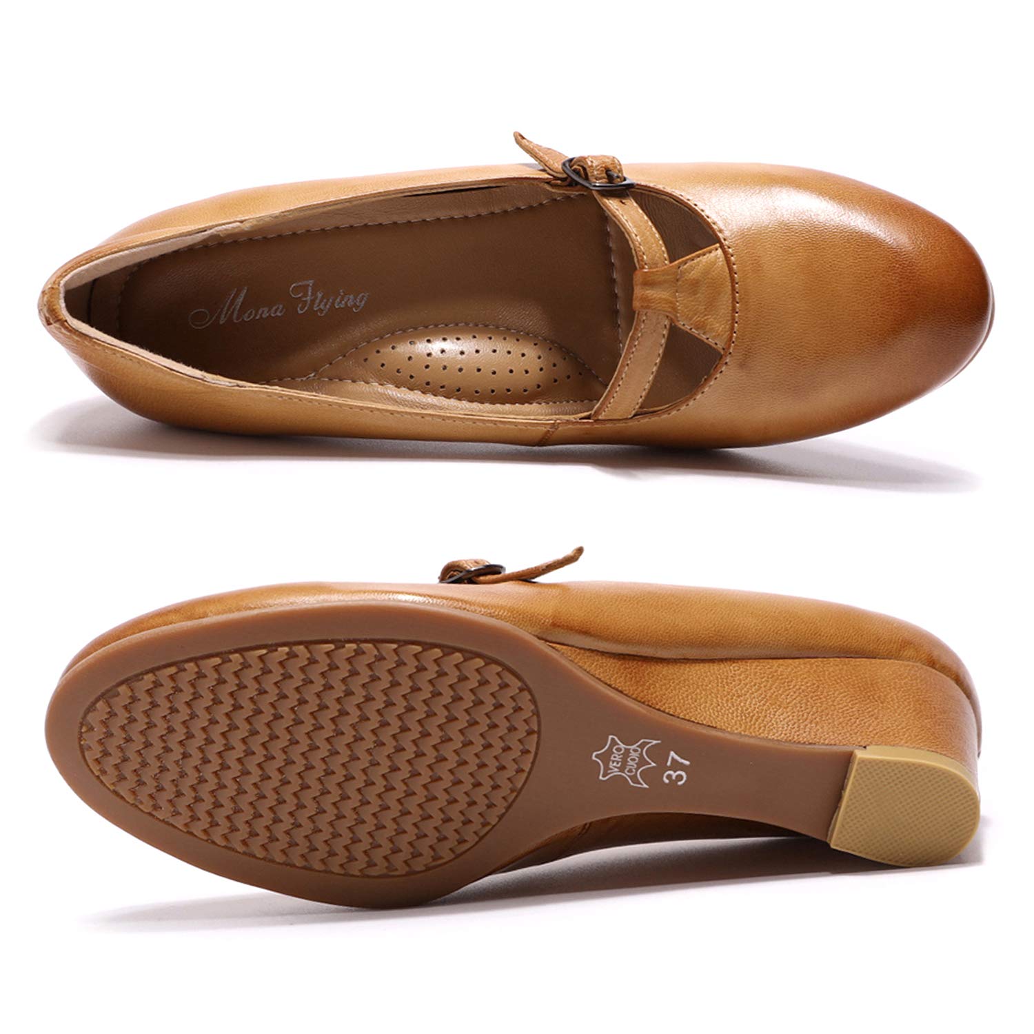 Women's Leather Mary Jane Wedge Pumps - Closed Toe Round Toe Mid Heel Dress Shoes for Ladies | Comfortable & Stylish for Work, Office, Wedding & Special Occasions