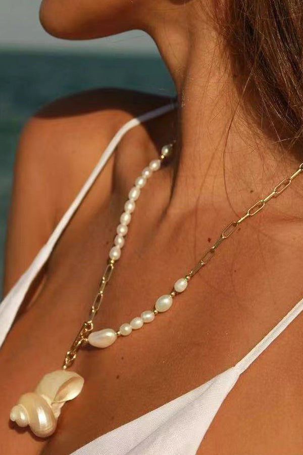 Elegant Freshwater Pearl Conch Shell Necklace for Women - Perfect for Weddings, Parties & Special Occasions