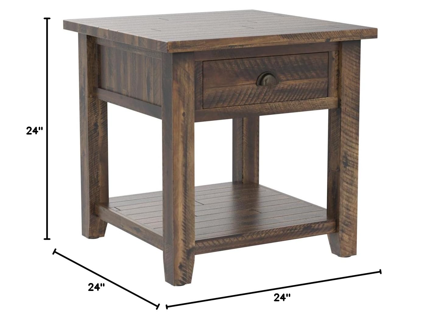 Jofran Inc. Handcrafted Farmhouse Solid Acacia Wood End Table - Perfect for Living Room, Bedroom & Rustic Home Decor
