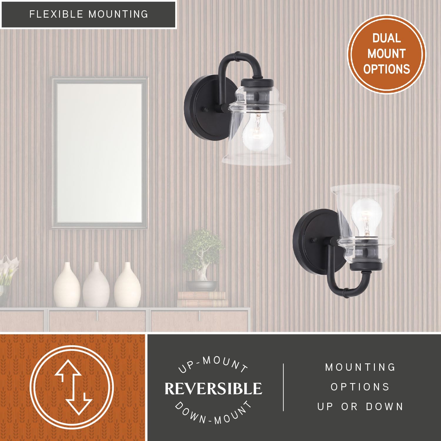 Toledo 1-Light Black Industrial Bathroom Vanity Light Fixture with Clear Glass Shade - Perfect for Modern Farmhouse, Loft & Industrial Style Bathrooms