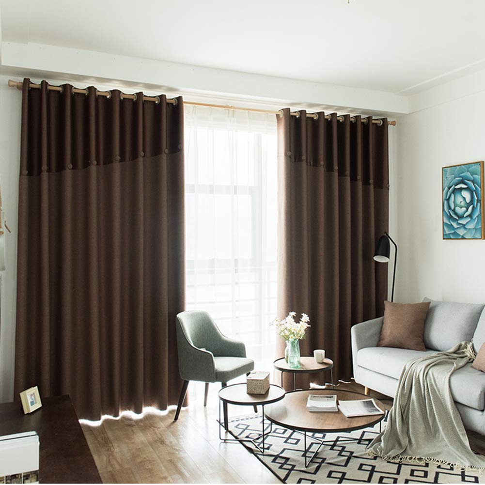 Blackout Lined Grommet Curtains - 1 Panel 47x71 Inch Darkening Window Drapes with Coffee Button Stitching for Living Room, Bedroom & Home Theater | Noise Reducing Room Divider & Light Blocking Window Treatment
