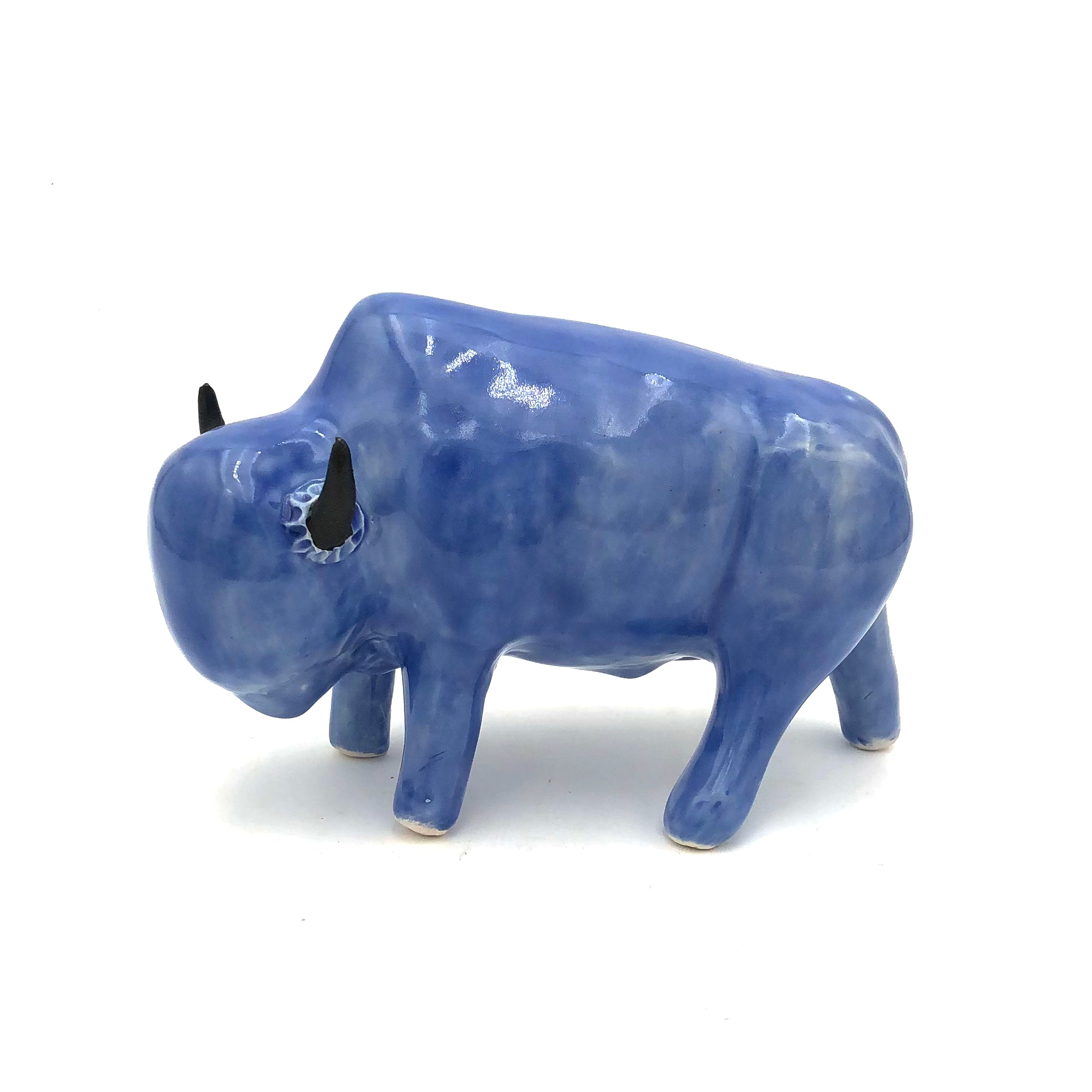 Brian Horsch Half Size Bison Sculpture - Smooth Shiny Blue Finish, Left Facing - Western Home Decor, Office Desk Art, Rustic Gift for Cowboy Theme
