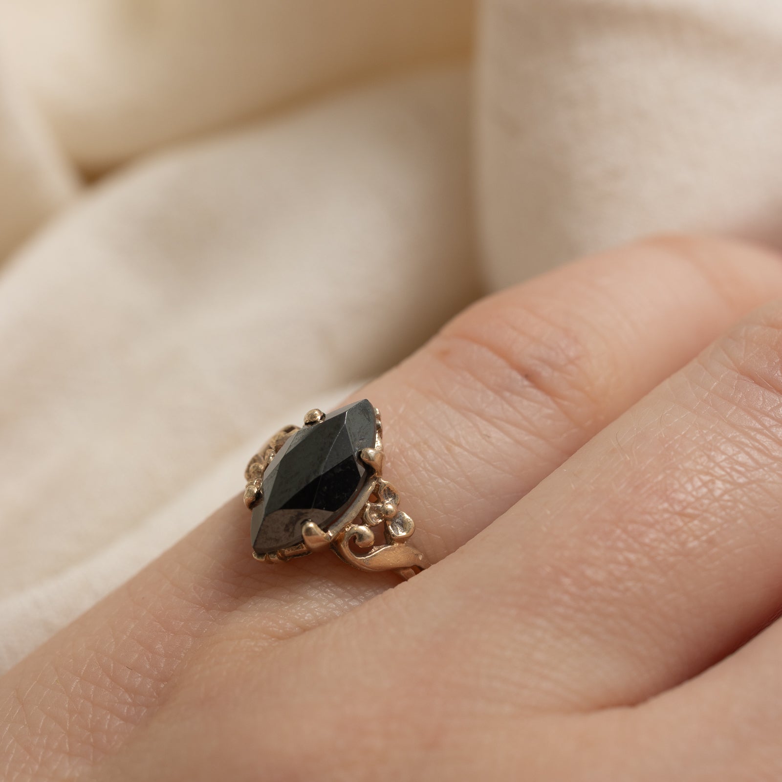 10K Marquise Cut Hematite Ring - 1.50ct Genuine Stone - Size 3.5 - Elegant Silver Jewelry for Women - Perfect for Weddings, Anniversaries & Special Occasions