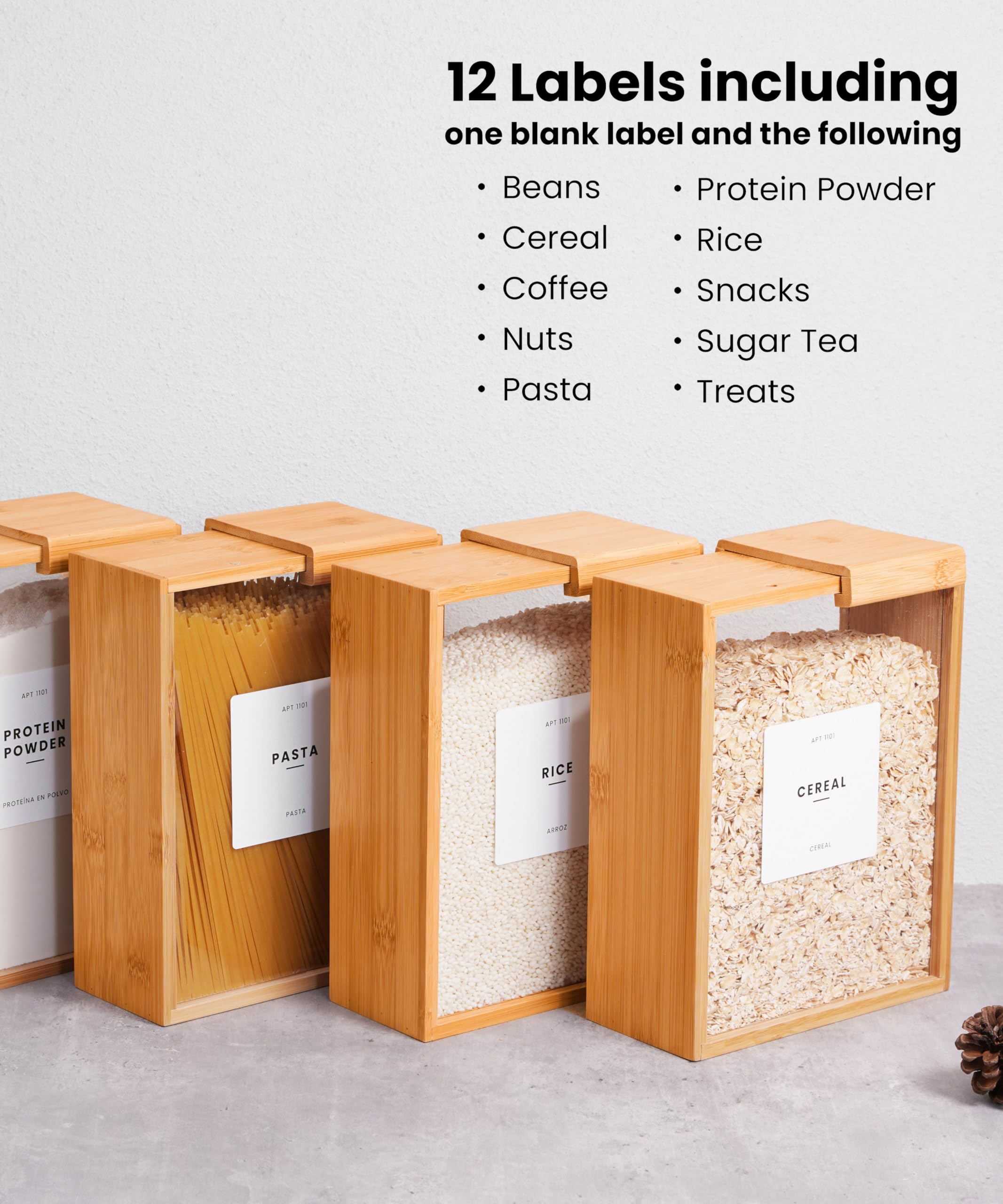 2L Bamboo Food Dispenser for Cereal, Rice, Flour & Snacks - Airtight Kitchen Storage Container with Measuring Cup | Pantry Organization for Grains, Baking Ingredients & Dry Foods | Perfect for Home, Restaurant & Office Use
