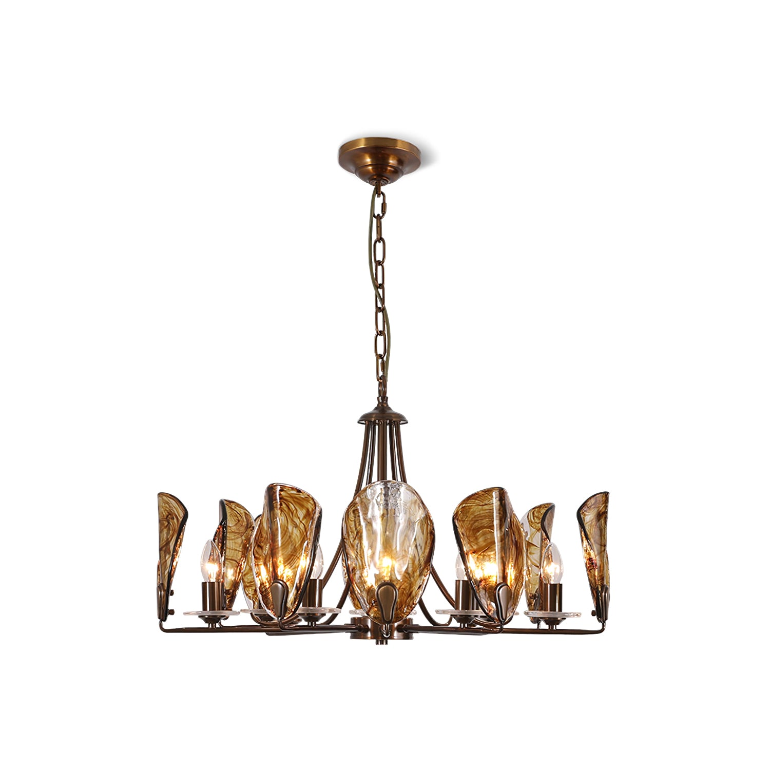 Amber Shell Chandelier - Elegant Coastal Lighting Fixture for Beach House, Dining Room, or Bedroom Decor | Handcrafted Seashell Pendant Light with Warm Glow