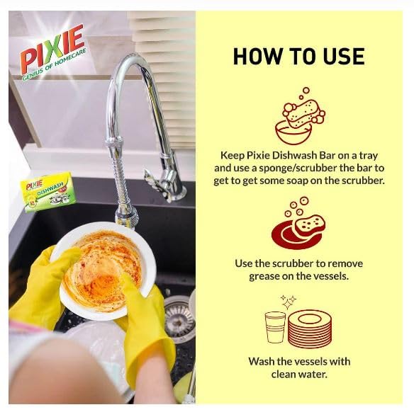 Pixie Dishwashing Soap Bar (300g) - Pack of 5 | Eco-Friendly, Long-Lasting Kitchen Cleaning | Perfect for Hand Washing Dishes, Camping & Travel