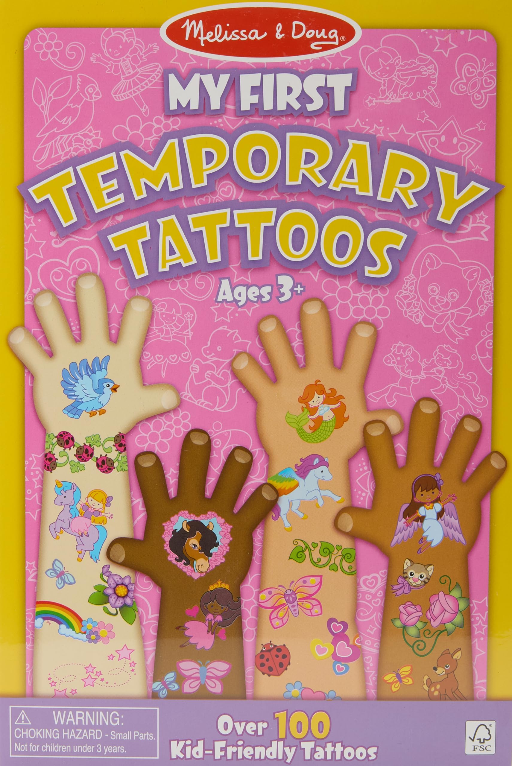 Melissa & Doug My First Temporary Tattoos - Pink Activity & Sticker Pad for Kids | Fun Pretend Play & Party Favors