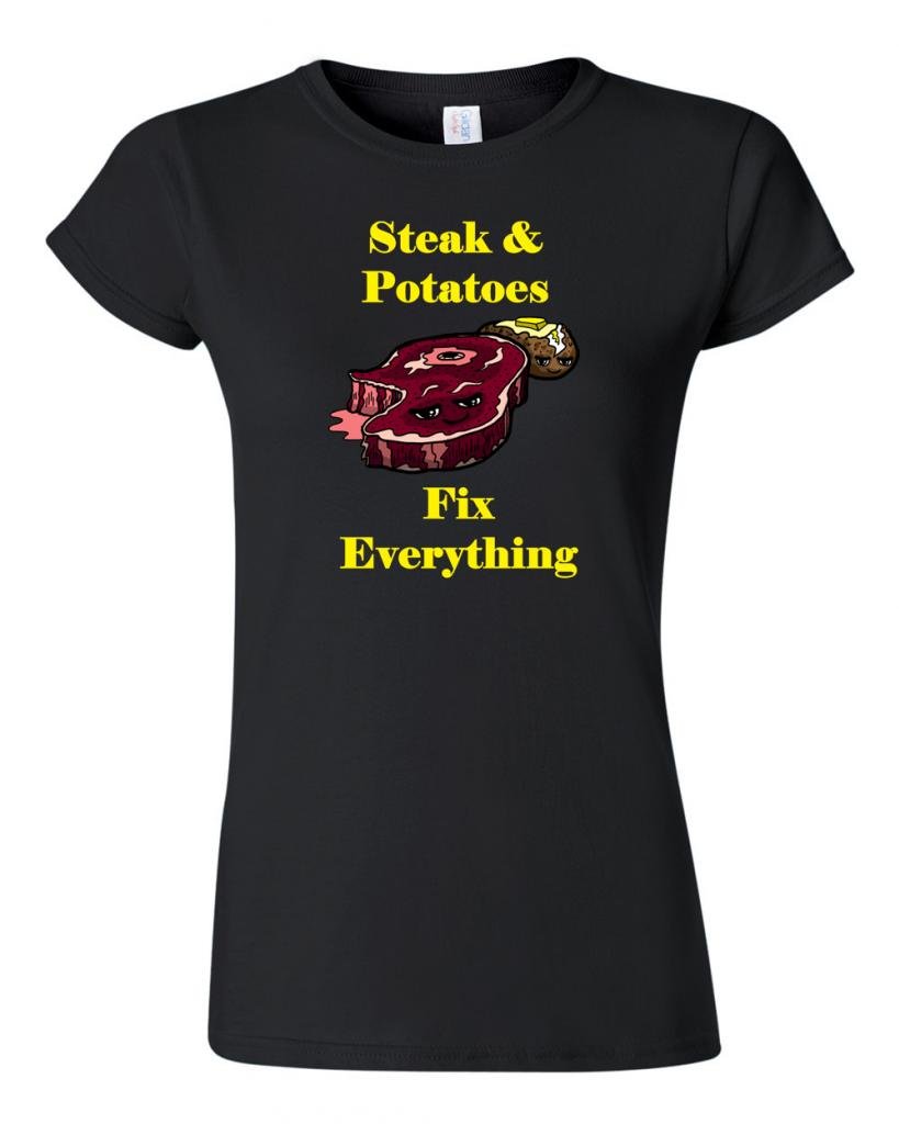 Junior Steak and Potatoes Fix Everything Funny Novelty T-Shirt - Cute Graphic Tee for Kids, Boys & Girls - Perfect for Family Outings, Birthday Gifts & Casual Wear