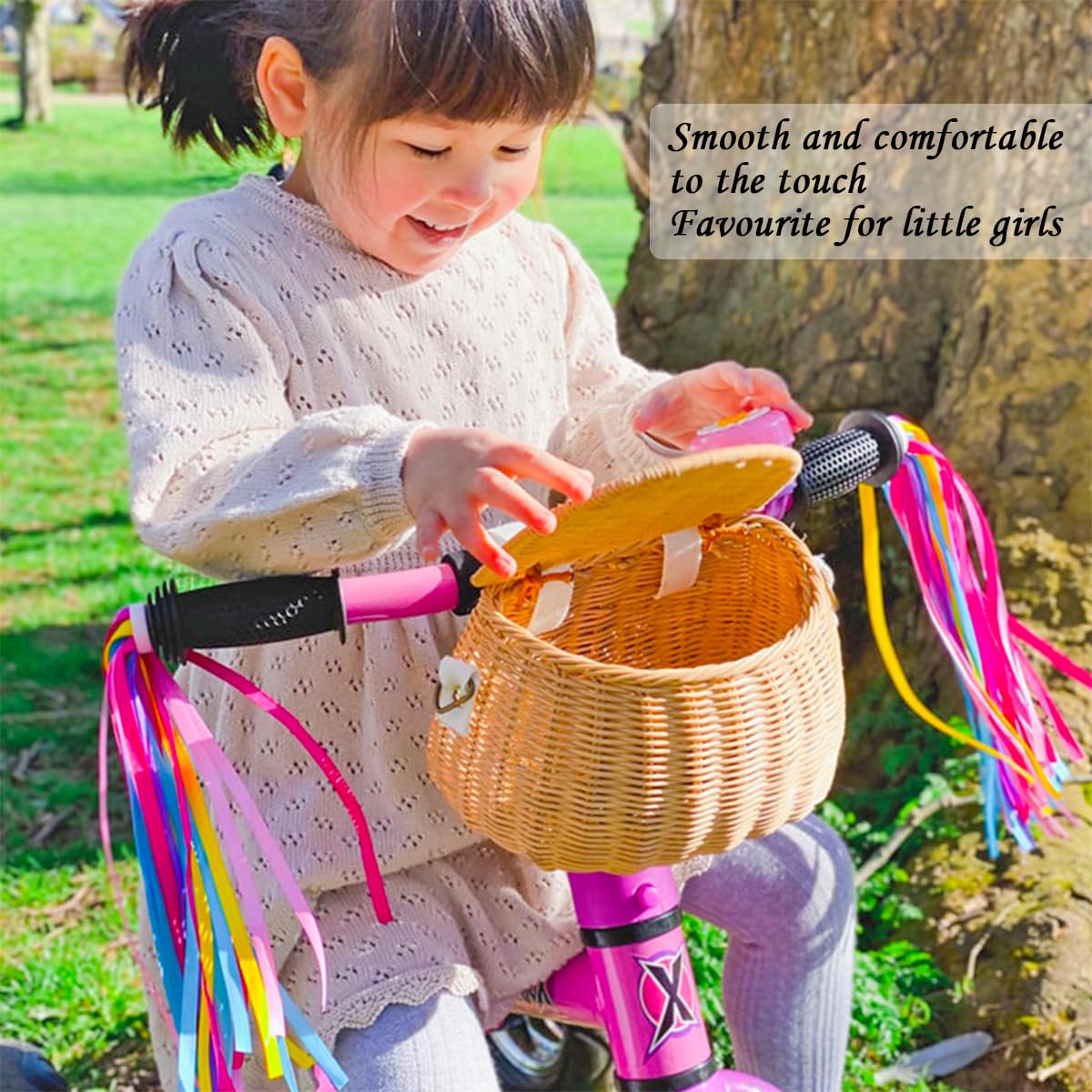 Kids Bike Basket - Woven Wicker Front Handlebar Basket with Shoulder Strap for Children Bicycles, Scooters & Tricycles - Perfect for School, Picnics & Outdoor Adventures