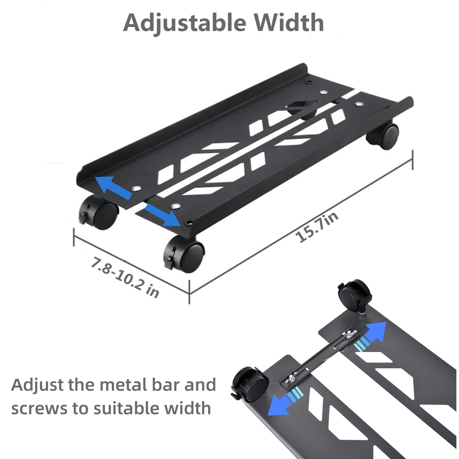 Adjustable Mobile CPU Stand - PC Tower Stand for Floor, Computer Riser with Cable Management (Includes Sleeve & Clip) - Perfect for Gaming Setup, Home Office & Dorm Room Organization