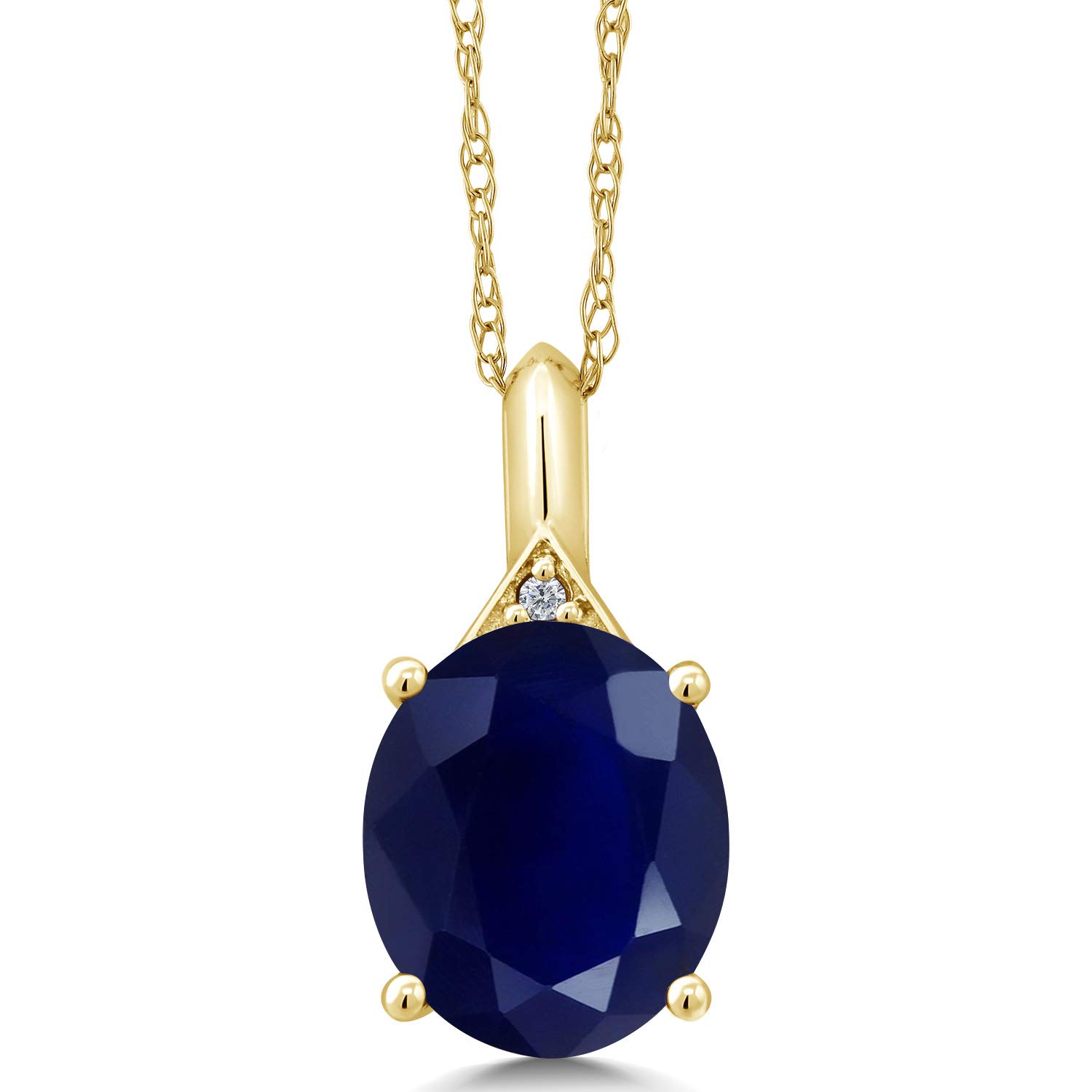 14K Yellow Gold Oval Birthstone & White Diamond Necklace for Women | 12x10mm Oval Gemstone Pendant | 18