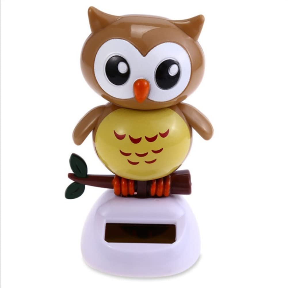 Car Owl Figurines - Solar Powered Shaking Head Dashboard Ornament, Beige Animal Dancing Statue Doll for Car Interior Decoration, Perfect Gift for Car Enthusiasts and Office Desk Decor