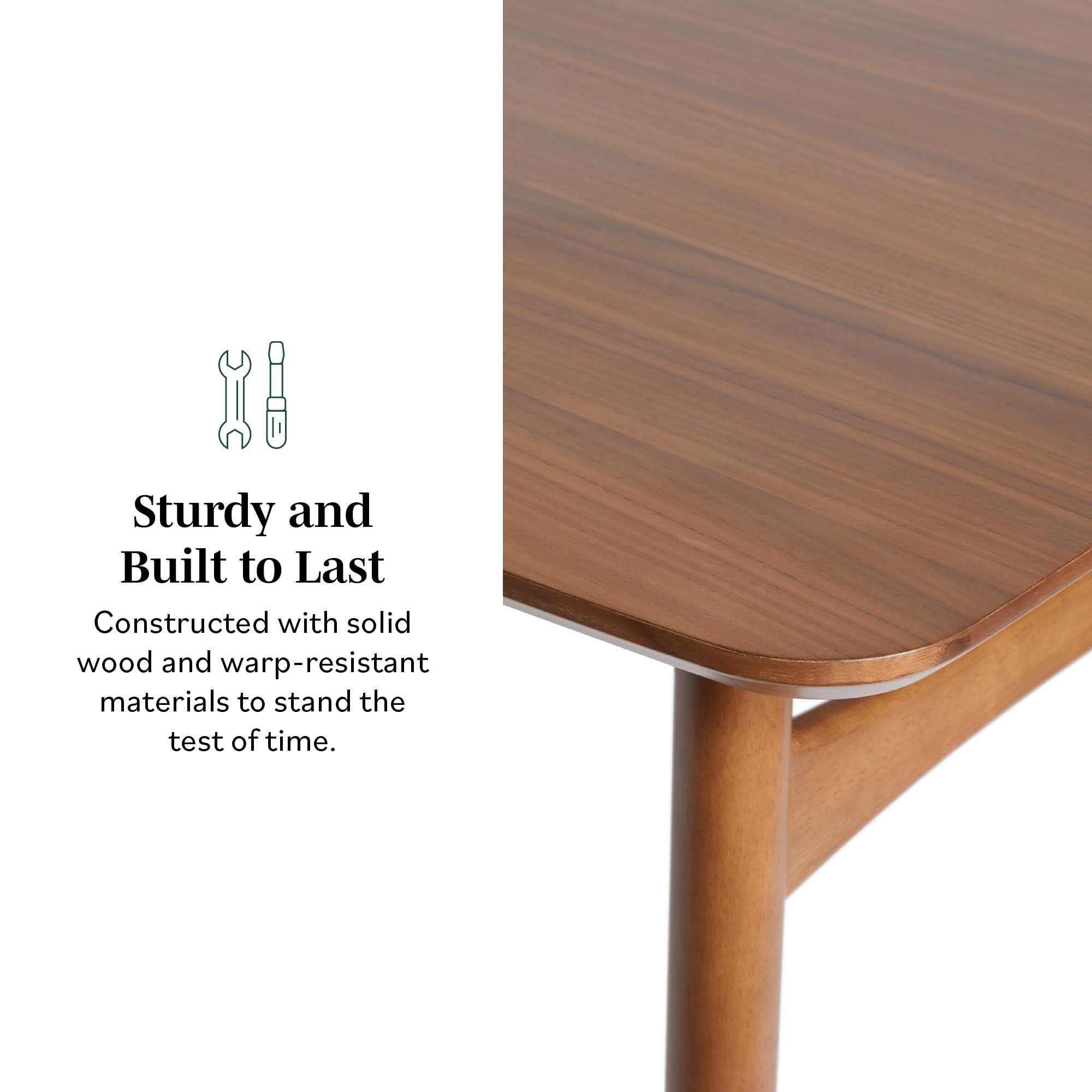 Walker Edison Mid-Century Modern Solid Wood Tapered-Leg Dining Table - 59 Inch Walnut - Perfect for Dining Rooms, Kitchens & Small Spaces