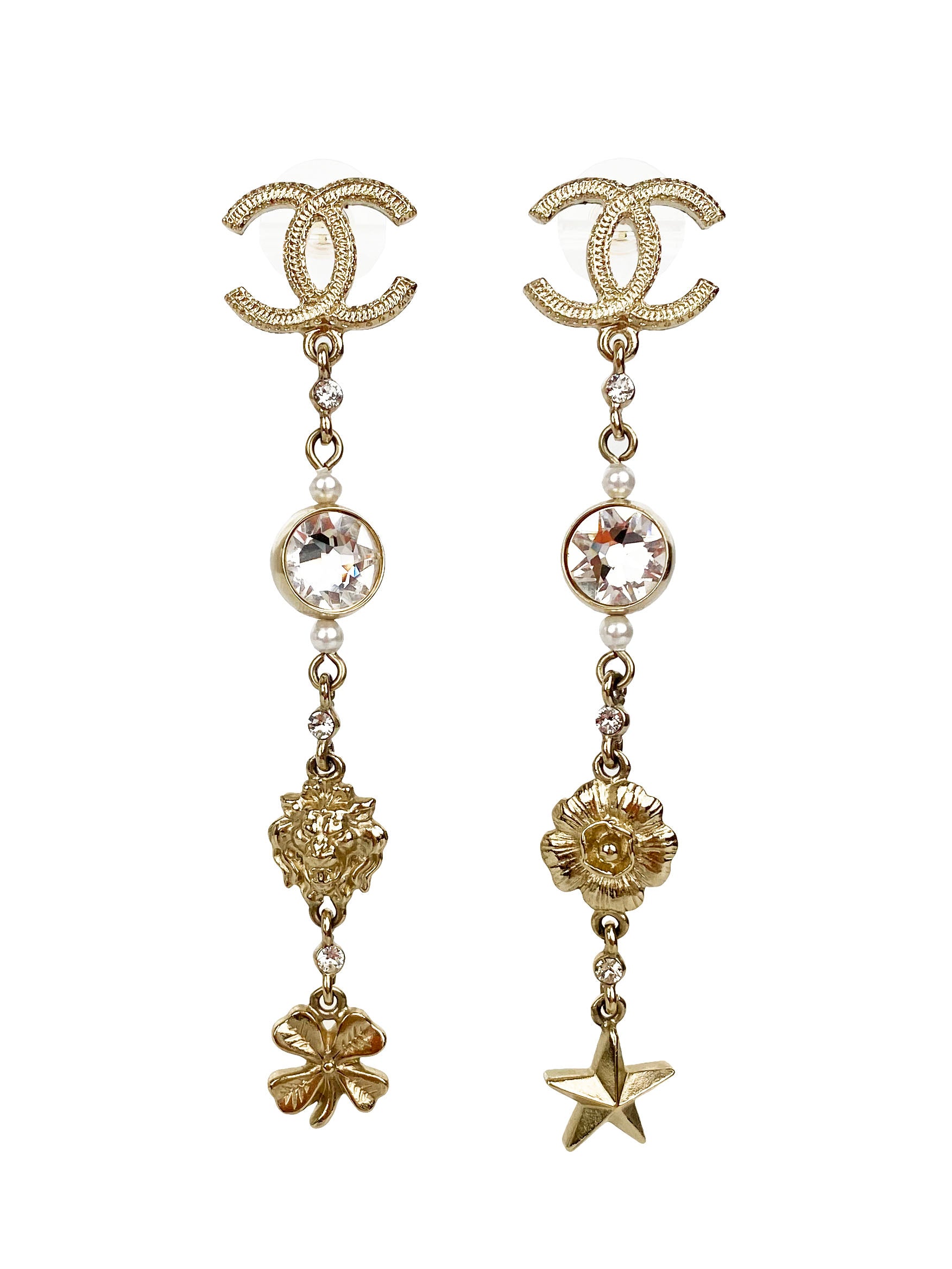 Chanel Gold CC Crystal & Charms Drop Earrings for Women - Luxury Fashion Jewelry for Parties, Weddings & Special Occasions