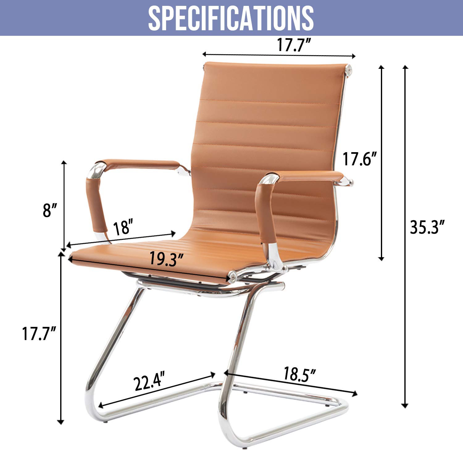 Wahson Office Guest Chairs - No Wheels Leather Reception Chairs, Mid Back Conference Chairs with Sled Base for Waiting Room, Meeting, Lobby or Office - Terracotta (2 Pack) - Perfect for Corporate Offices, Hotel Lobbies, and Professional Waiting Areas