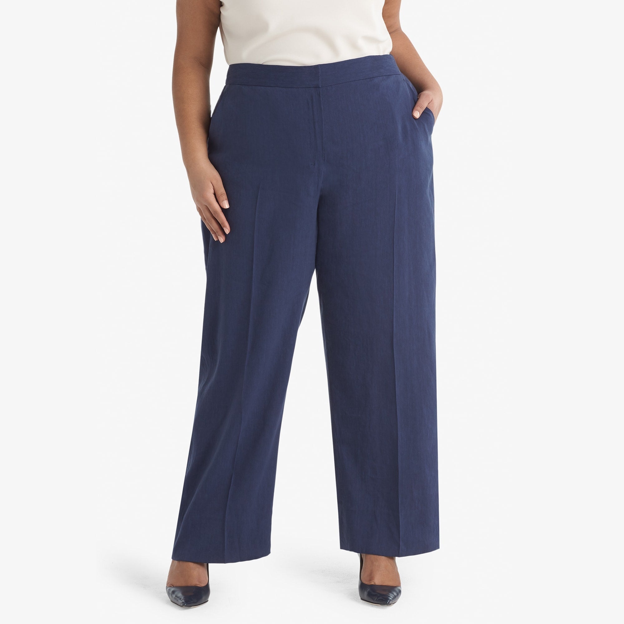 Tinsley Wide Leg Stretch Linen Pants for Women - Comfortable Blueberry Color - Perfect for Office Wear, Casual Outings & Summer Vacations