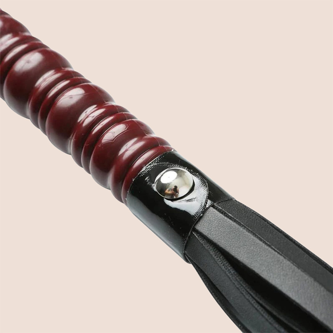 Sex & Mischief Mahogany Flogger with Wooden Handle - Premium BDSM Toy for Sensual Play & Spanking Scenes