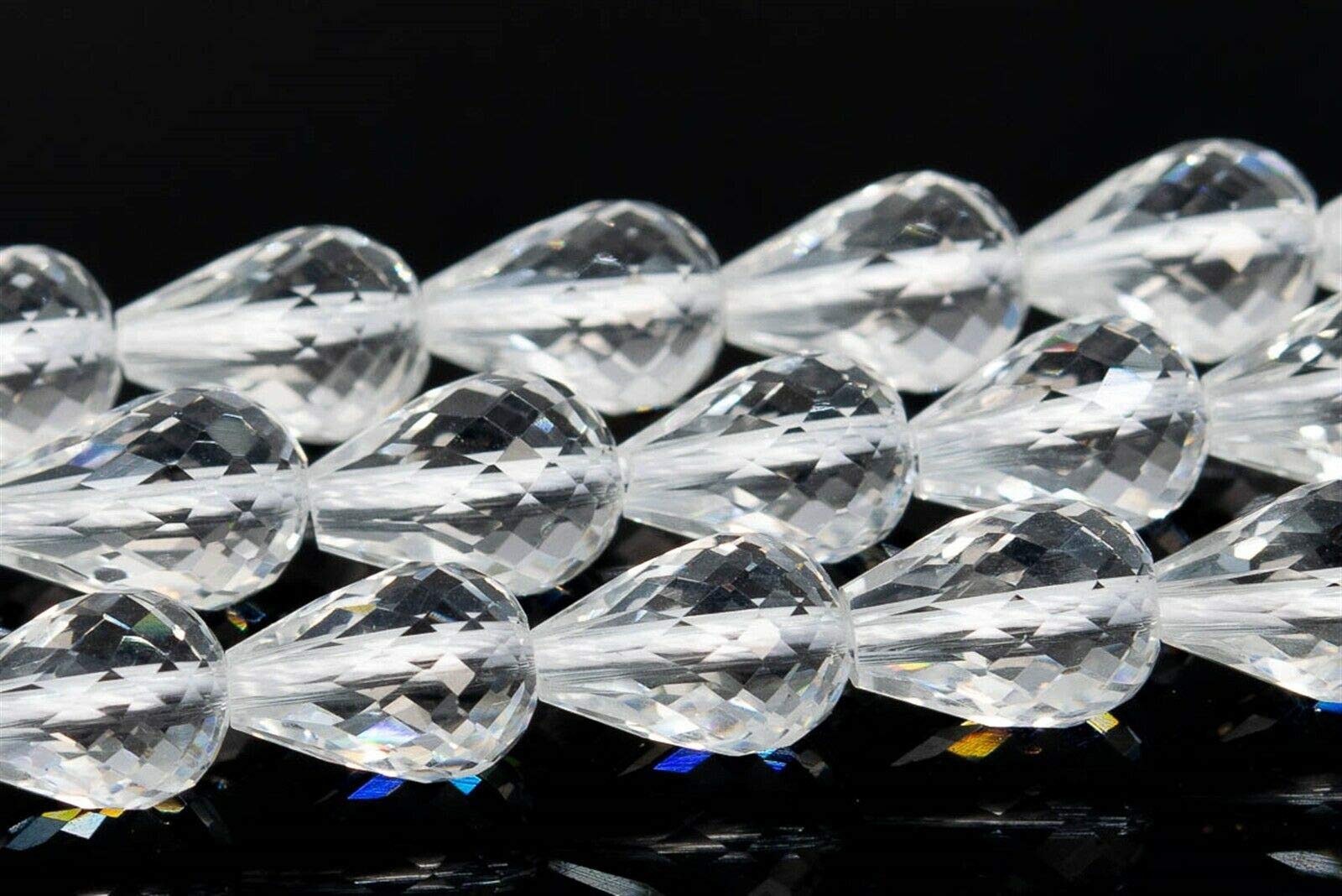 10X7mm AAA Natural Crystal Clear Quartz Faceted Teardrop Loose Beads - 15.5 Inch Strand for Jewelry Making, DIY Crafts, and Healing Crystal Projects