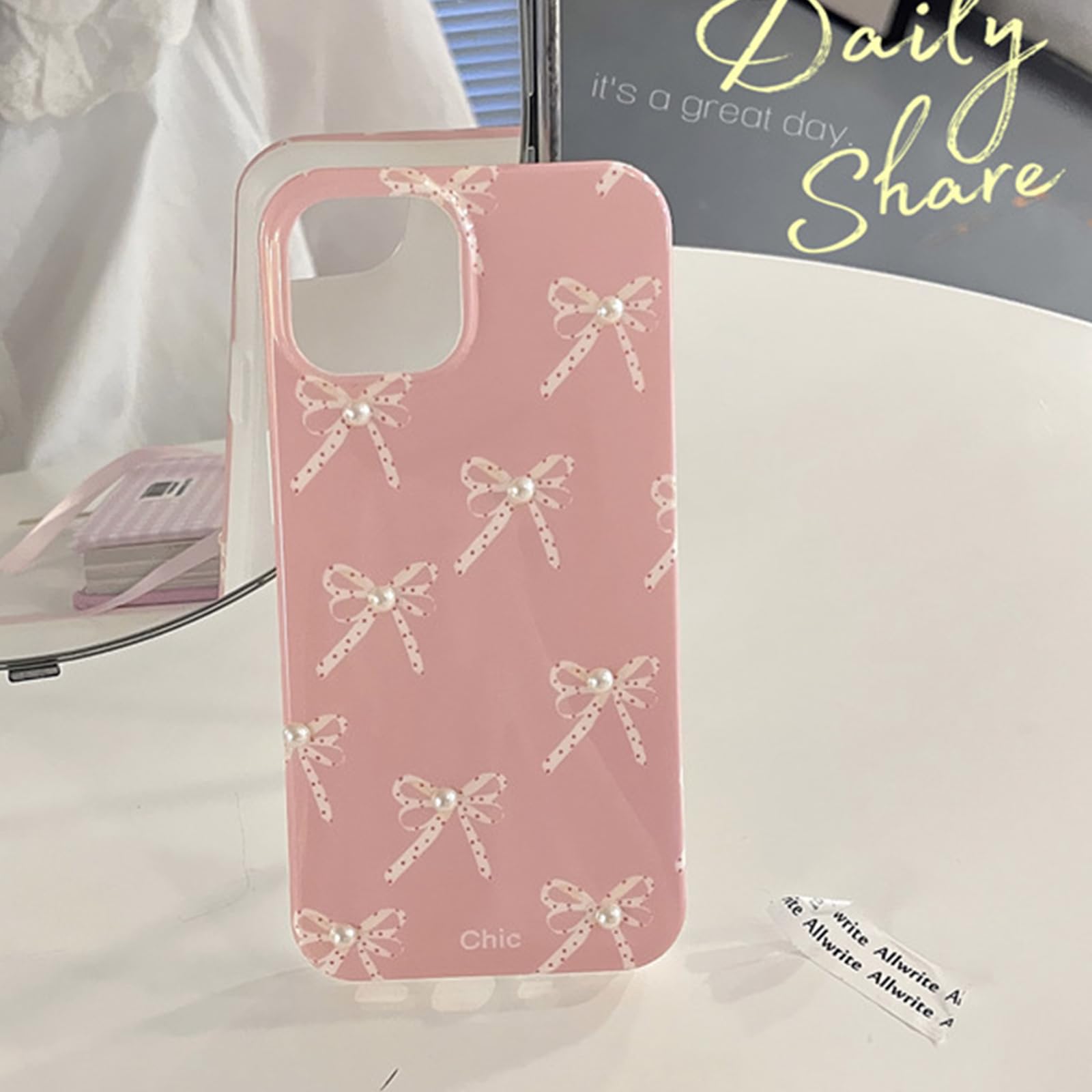 Elegant Pink Bow Phone Case Compatible with iPhone 11/12/13/14/15 Pro Max - Slim Protective Cover for Women & Girls - Perfect for Everyday Use, Gift Giving & Special Occasions