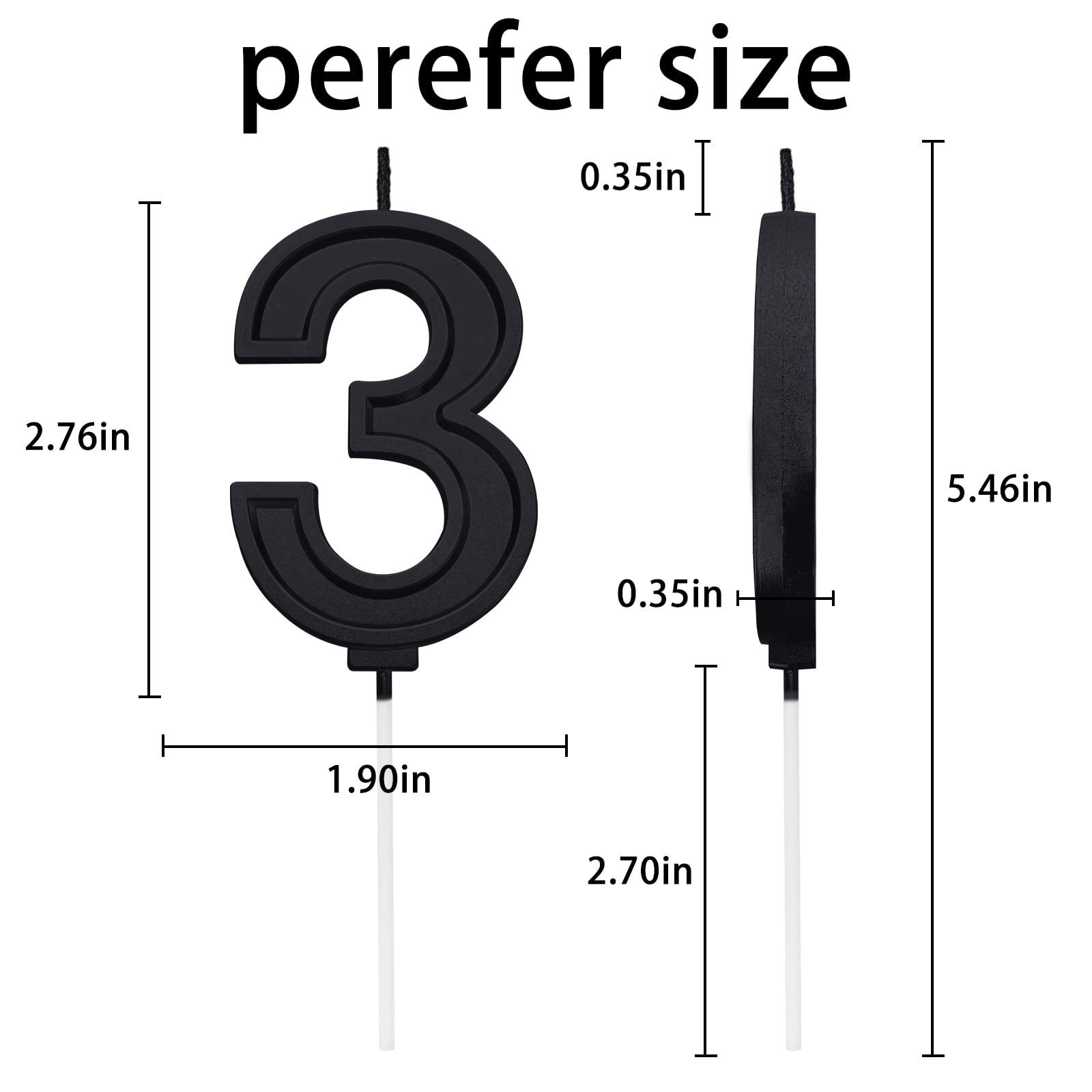 Black 3 Number Birthday Candles for Cake - 2.76 Inch Large Number Cake Candles for Wedding, Anniversary & Birthday Party Decorations - Perfect for Birthday Cakes, Cupcakes, Wedding Cakes & Anniversary Celebrations