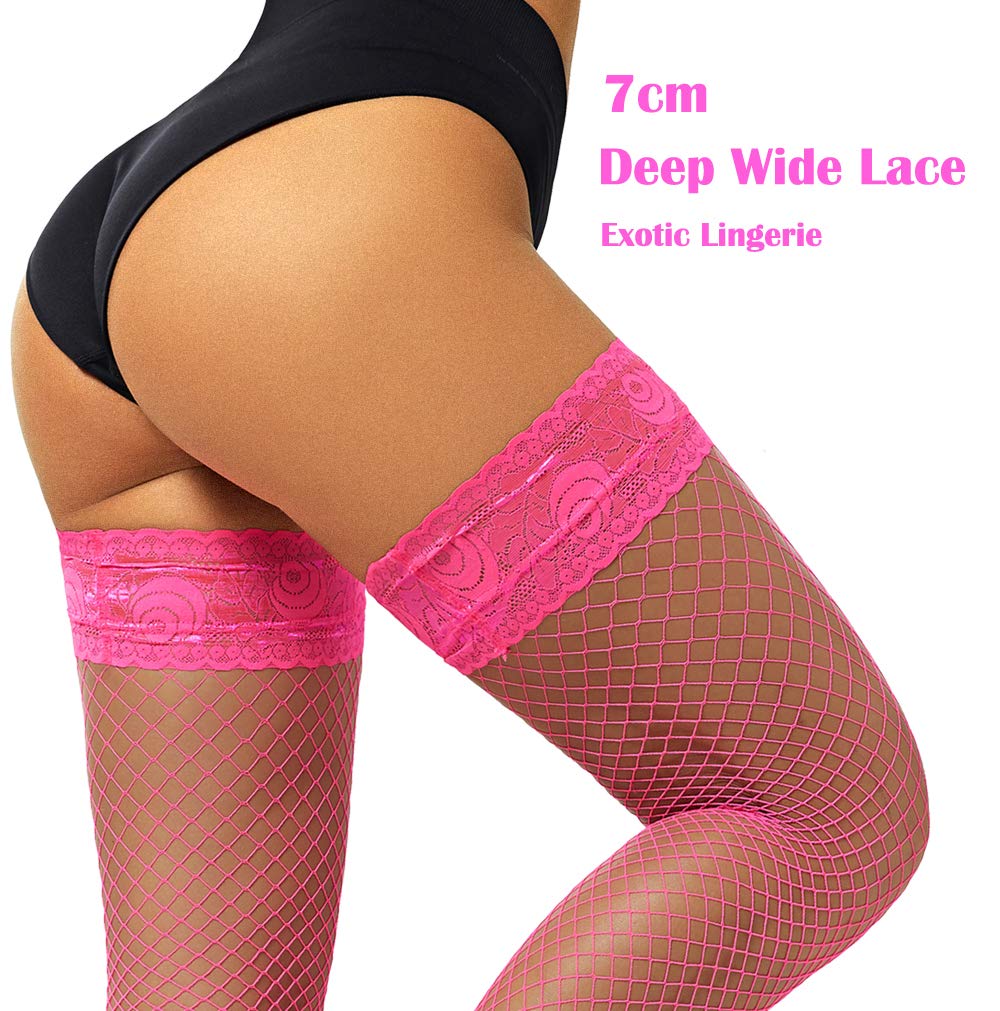 JarseHera Sexy Fishnet Thigh High Stockings with Silicone Lace Top - Stay Up Sheer Nylon Hosiery for Women - Perfect for Cosplay, Halloween, and Night Out