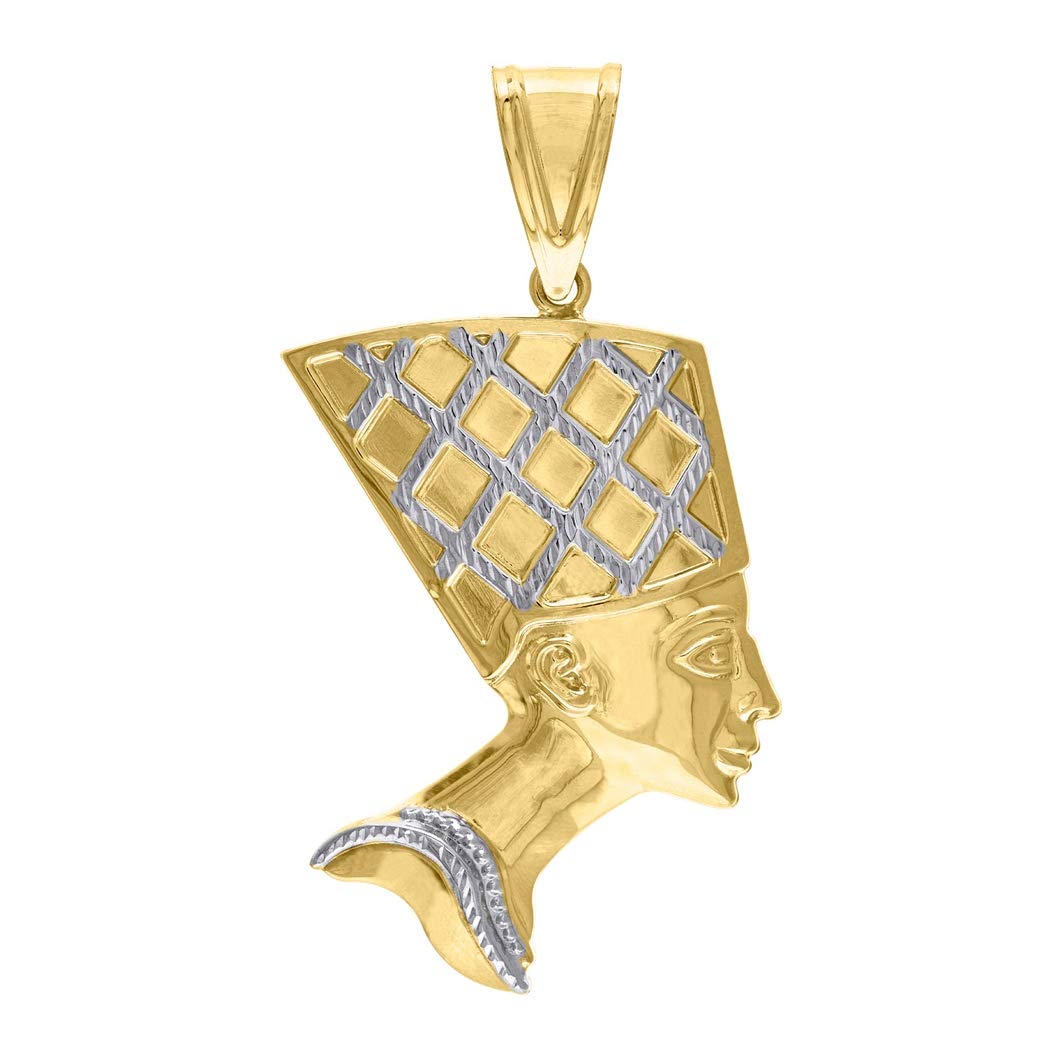 10K Two-Tone Gold Egyptian Queen Nefertiti Charm Pendant Necklace for Men & Women - 55.4x25.10mm Textured Jewelry - Perfect Gift for Birthday, Anniversary & Special Occasions - Elegant Statement Piece for Date Nights, Parties & Cultural Events