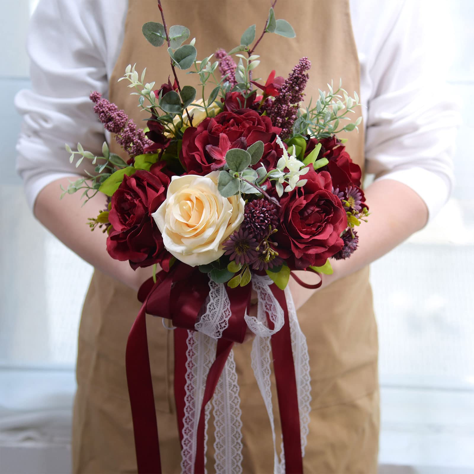 Romantic Artificial Rose Wedding Bouquet - Bridal Flowers for Bride & Bridesmaids, Quinceanera Bouquets, Home Decor - Perfect for Weddings, Anniversaries & Special Events