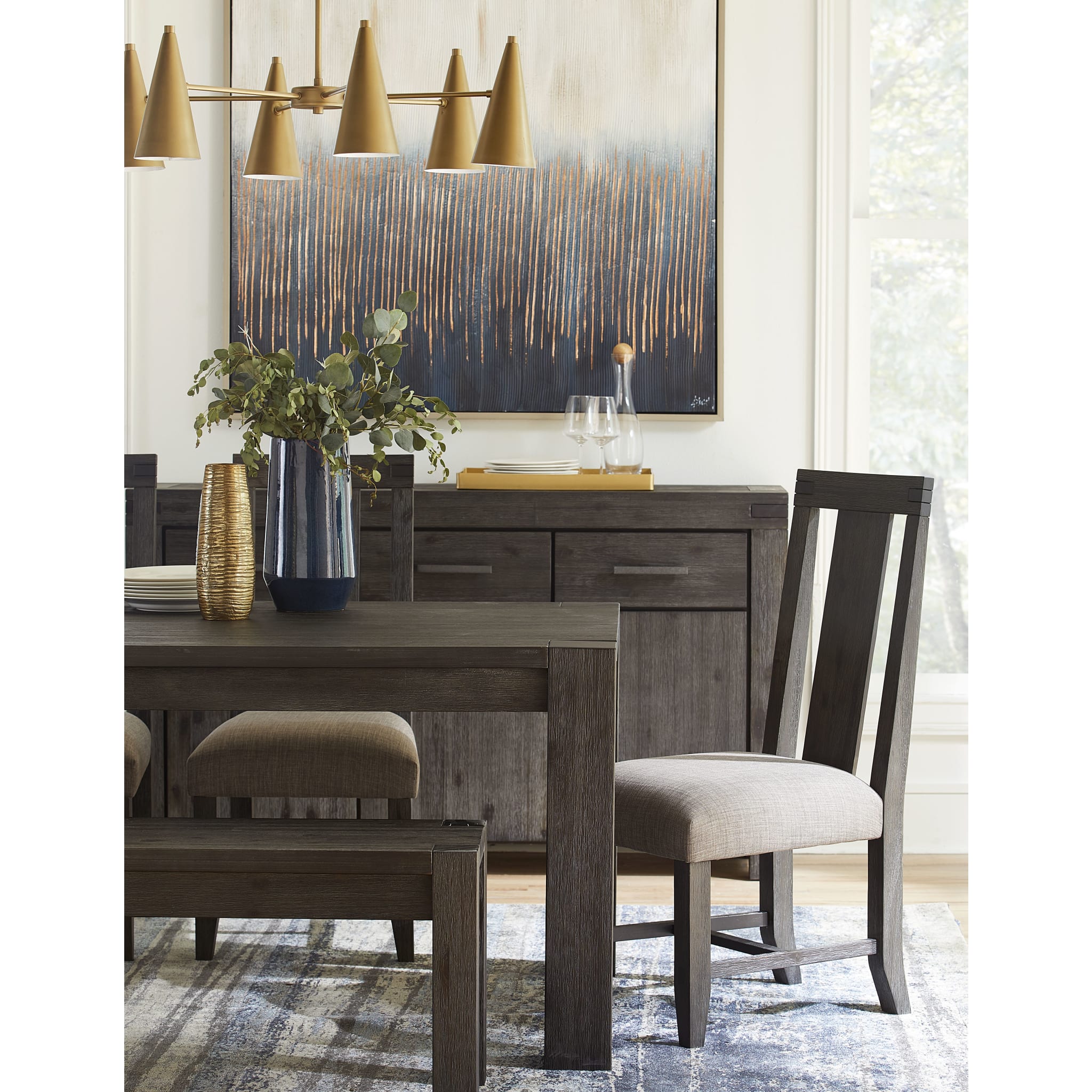 Solid Wood Three-Drawer Three-Door Sideboard in Graphite - Rustic Storage Cabinet for Dining Room, Living Room, or Entryway Organization