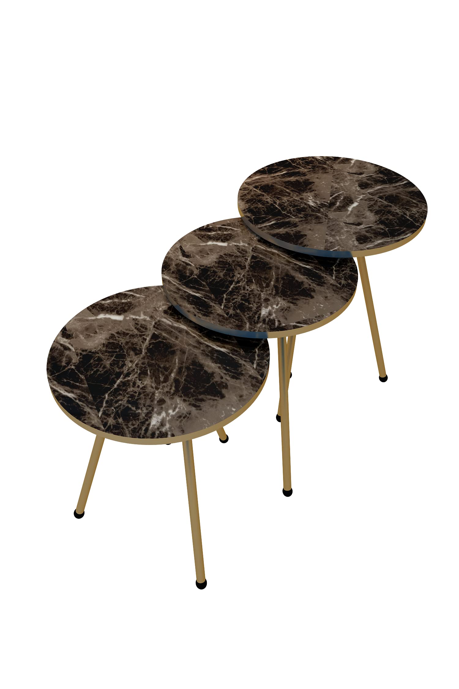 3-Piece Round Nesting End Tables Set - Stackable Coffee & Side Tables for Small Spaces, No-Tools Assembly Nightstand for Bedroom, Living Room, Balcony (Brown Marble/Gold) - Perfect for Compact Apartments & Cozy Home Decor