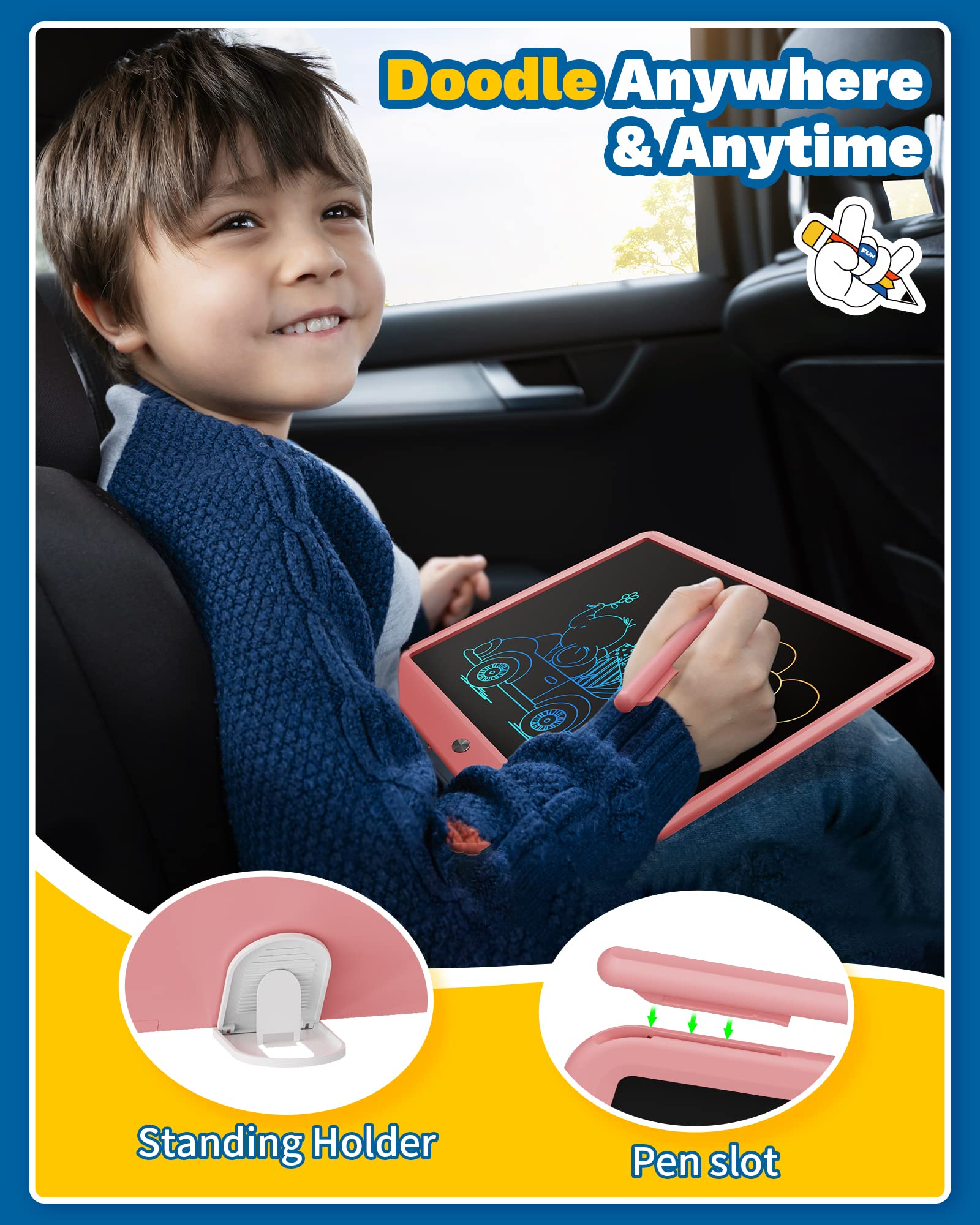 TEKFUN 15inch LCD Writing Tablet for Kids - Doodle Board Drawing Pad for Girls & Boys Ages 4-10 | Birthday, Christmas, Easter Gifts | Homeschool, Travel, Classroom Learning Activities (Pink)
