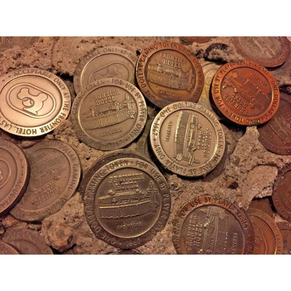 Authentic Las Vegas Casino Tokens - Frontier Hotel Concrete Foundation Poker Chips for Slots & Table Games - Perfect for Collectors, Home Games & Casino-Themed Parties