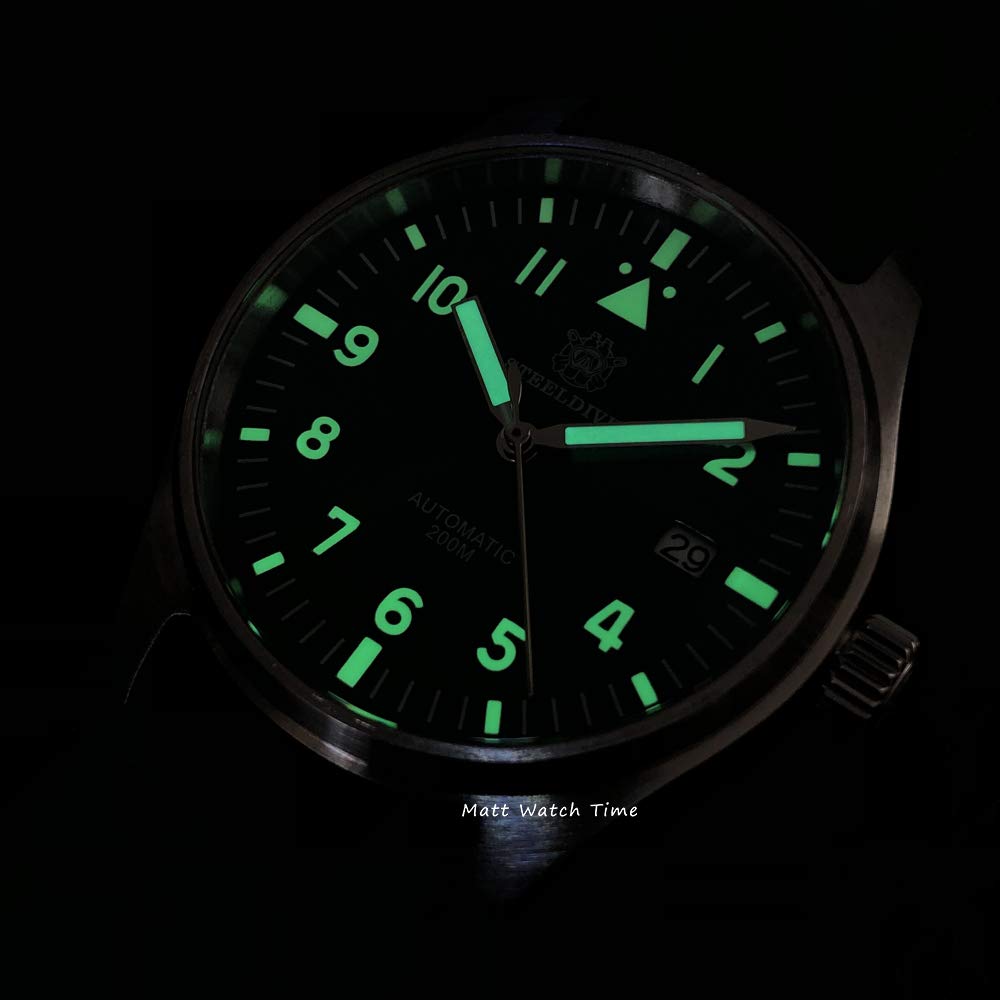 Steeldive SD1940 Pilot Watch - NH35 Automatic Movement, AR Sapphire Crystal, Super Lume, 200m Water Resistant - Perfect for Aviation Enthusiasts & Diving Professionals