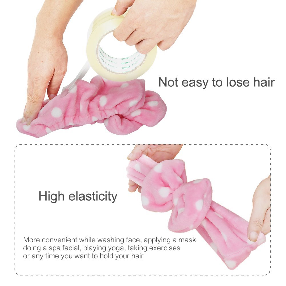 COSLUXE Velvet Makeup Headband for Women & Girls - Soft Elastic Spa Headband for Facial Cleansing, Skincare & Makeup Application - Cute Bow Design, Multicolor (Pack of 1) - Perfect for At-Home Spa Days, Beauty Routines & Self-Care Sessions