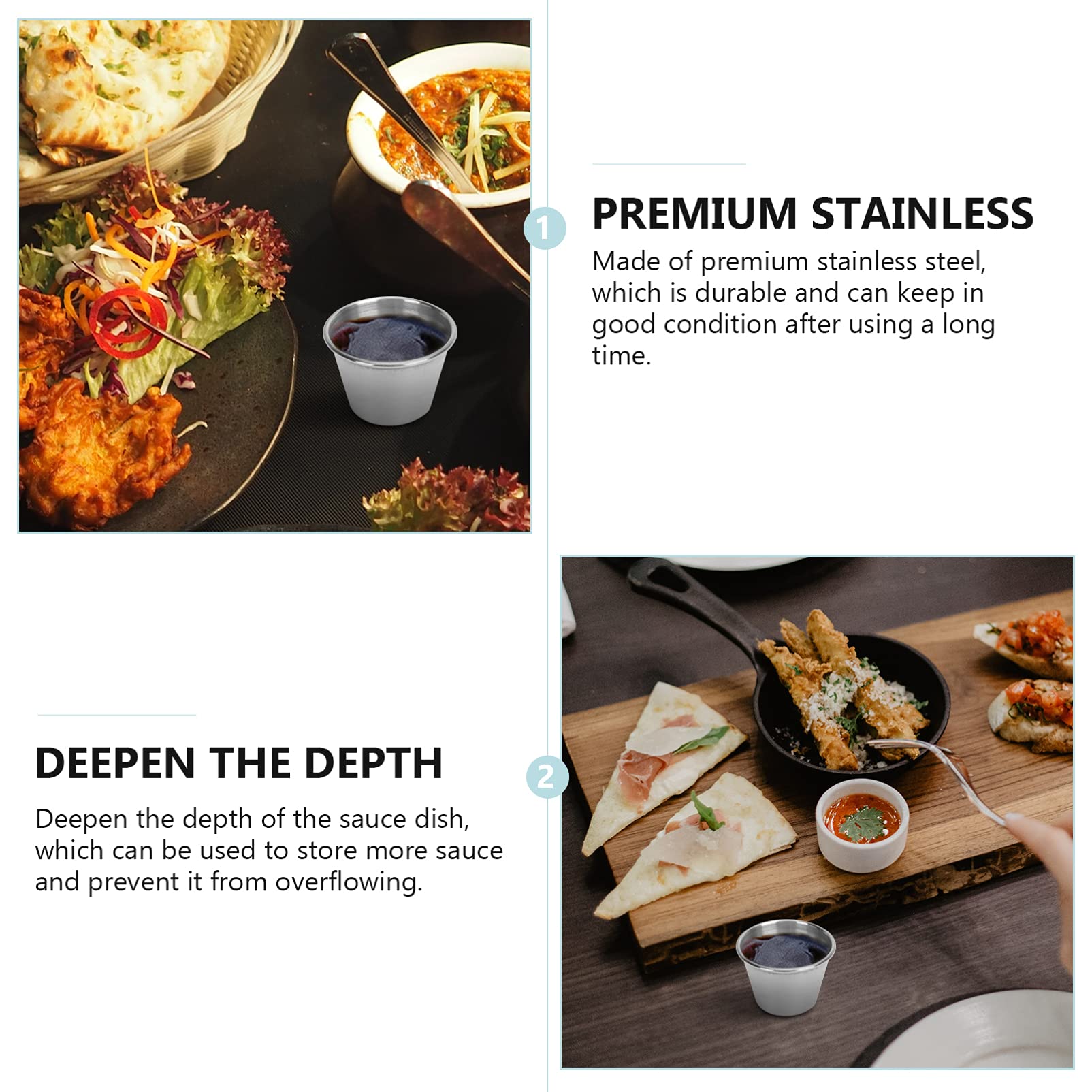 10-Piece Stainless Steel Mini Dipping Sauce Cups - Small Aluminum Butter & Salsa Bowls for Lobster, Hand-Pulled Noodles, Sushi, Fruits & Appetizers - Perfect for Parties, Restaurants & Home Dining