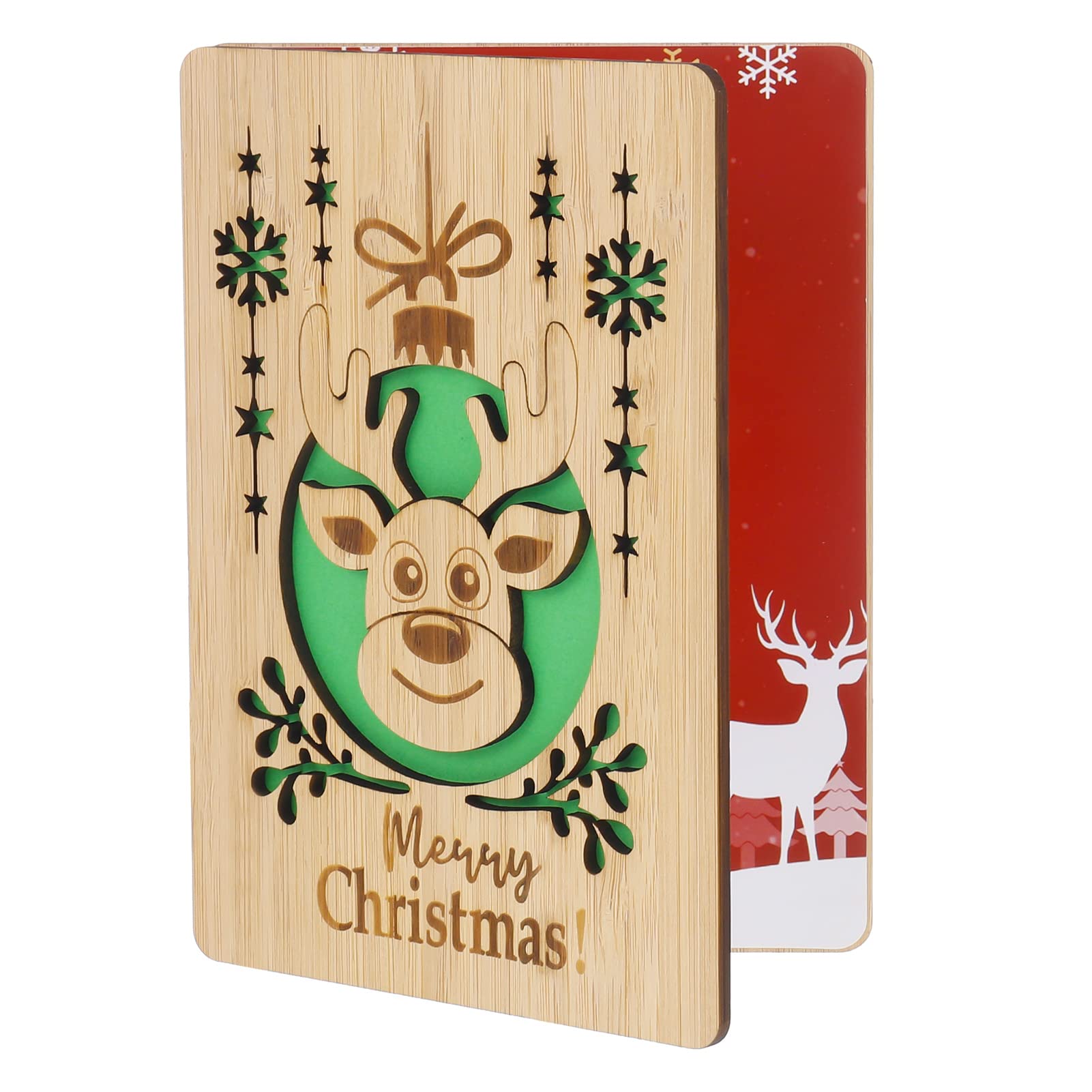 Eco-Friendly Christmas Bamboo Greeting Cards - Handcrafted Wooden Holiday Cards for Xmas Wishes (Green) | Perfect for Festive Greetings, Holiday Decor & Gift Giving