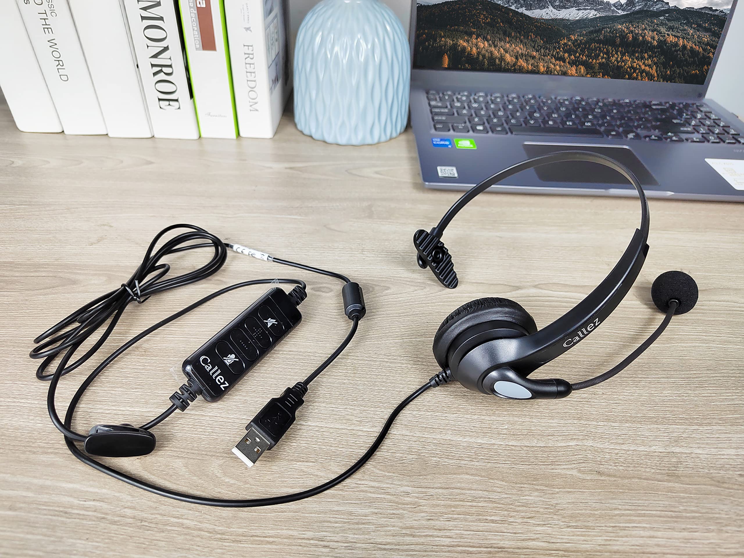Noise Cancelling USB Headset with Microphone for PC & Mac - Wired Computer Headphones for Call Center, Office, Classroom, Skype, Zoom - Perfect for Remote Work, Online Meetings & Gaming