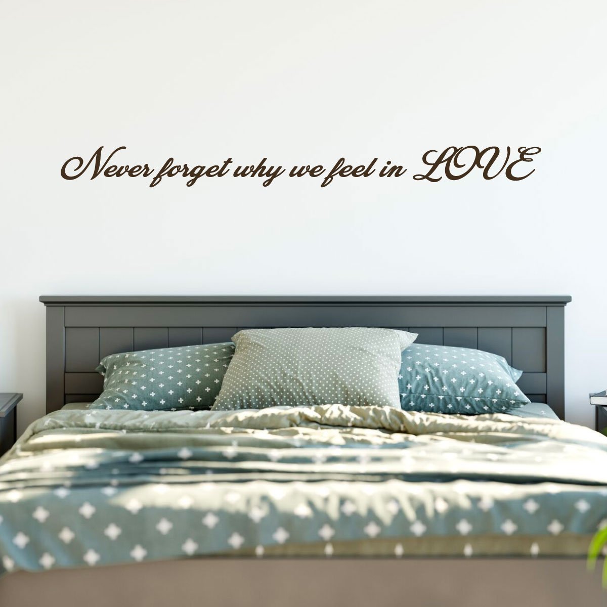 Love Wall Decal - 'Never Forget Why We Fell in Love' Vinyl Sticker for Bedroom, Living Room & Home Decor - Perfect for Couples' Spaces, Wedding Gifts & Romantic Room Decorations