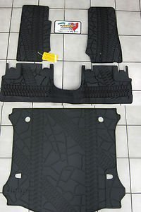 Jeep Wrangler 4-Door Unlimited Mopar All-Weather Floor Mats & Cargo Liner Set - Heavy Duty Rubber Slush Mats for Off-Road Protection (Black) - Perfect for Mud, Snow & Adventure Driving