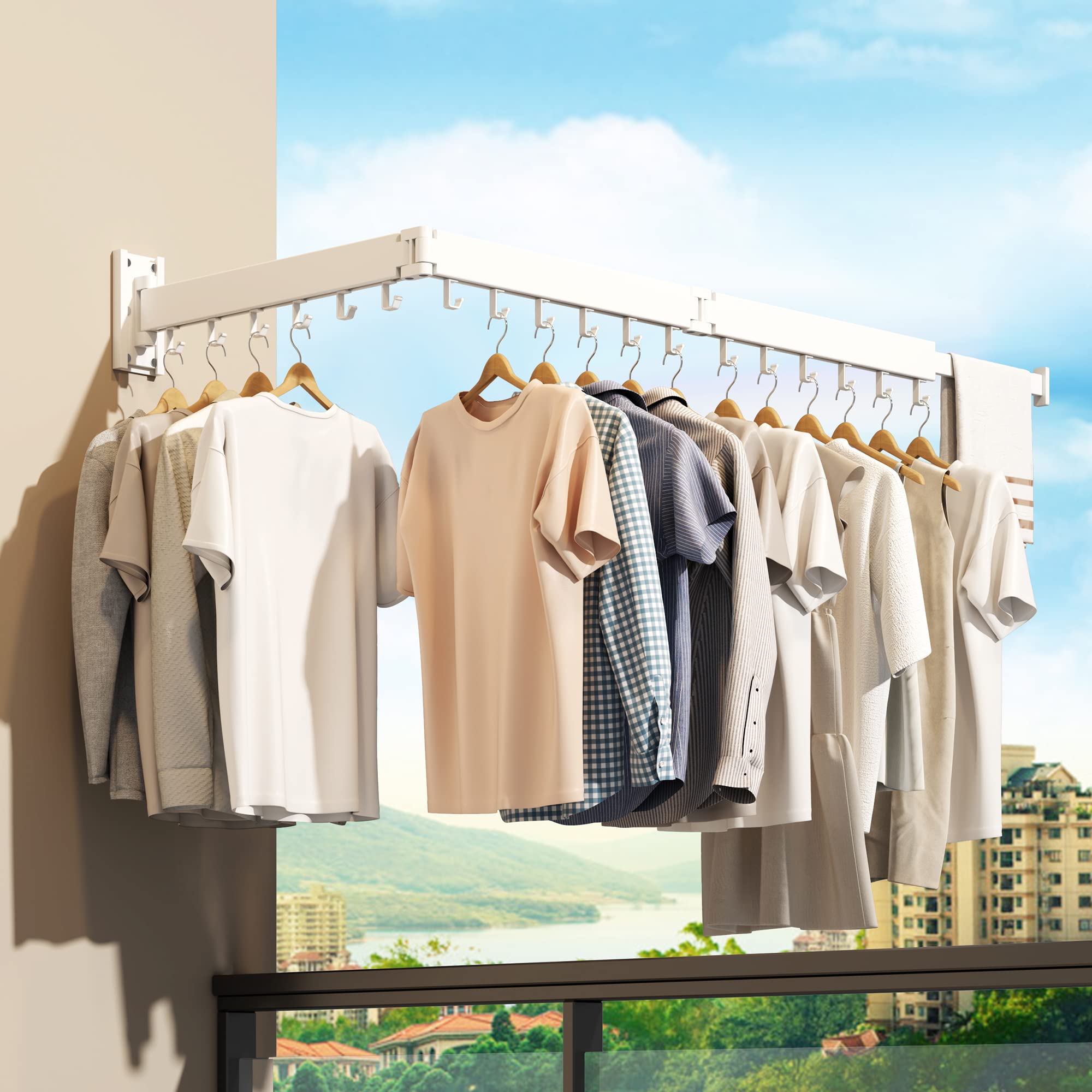 Wall Mounted Drying Rack - Foldable & Retractable for Laundry Room